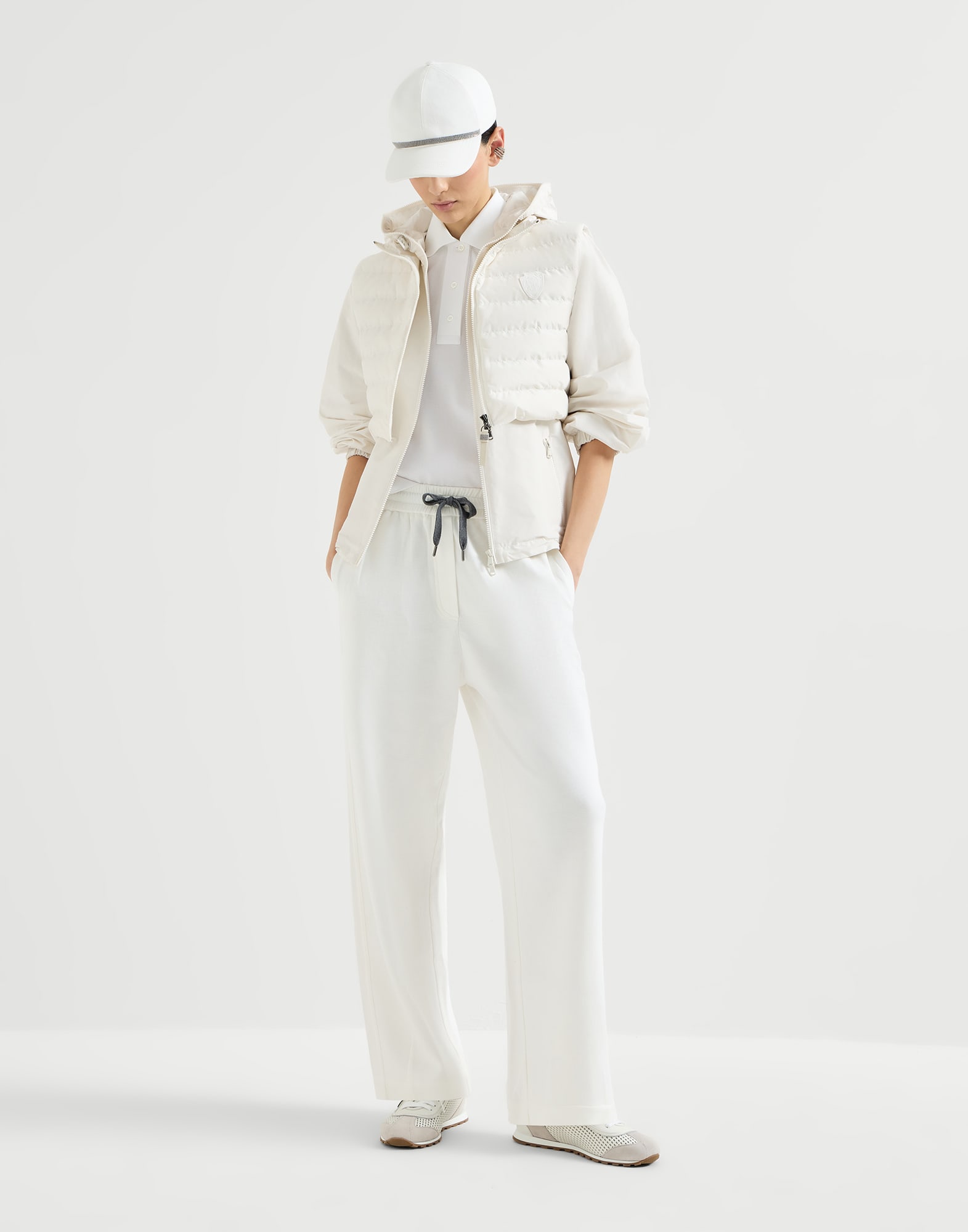 Pique Track trousers for Woman in White | Brunello Cucinelli