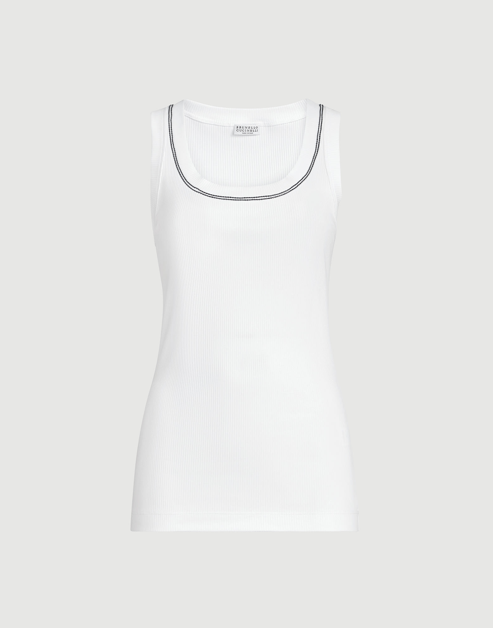 Ribbed jersey top for Woman in White | Brunello Cucinelli