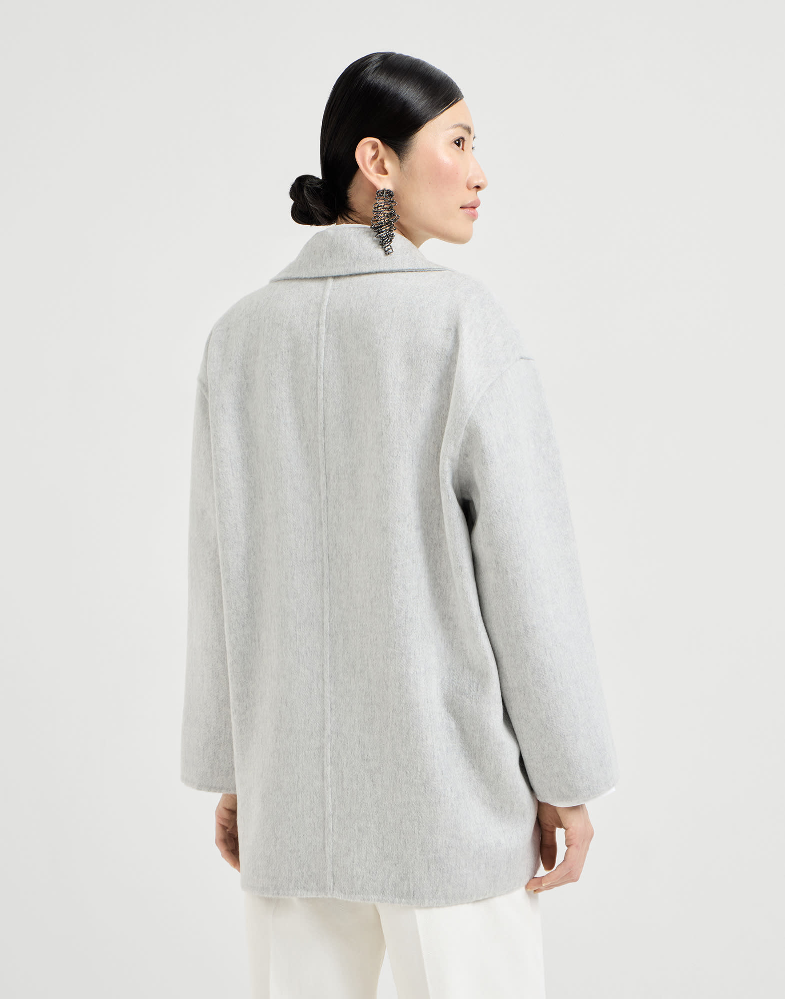 Hand-finished Caban jacket for Woman in Light Grey | Brunello 