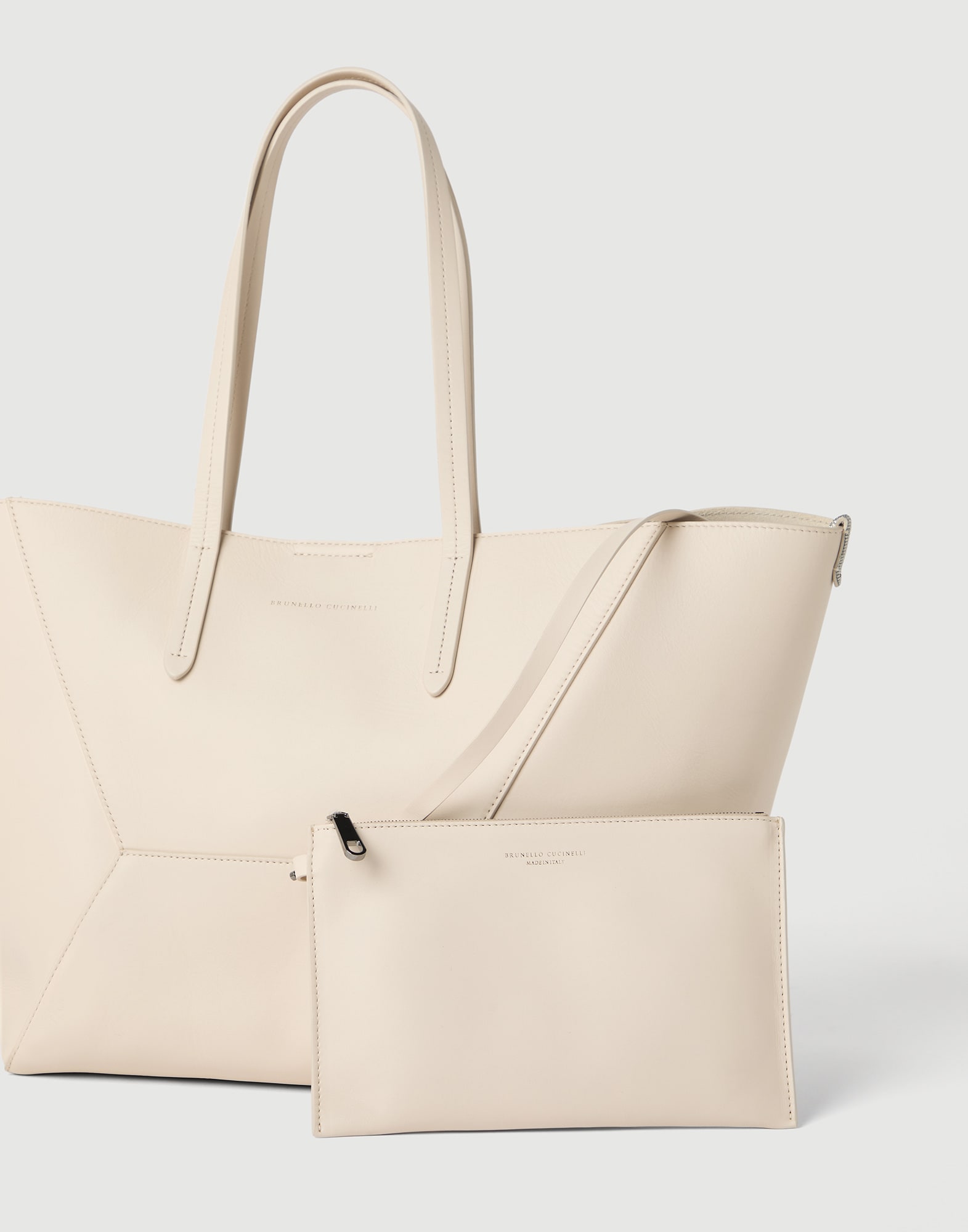 Calfskin BC Duo bag for Woman in Ivory | Brunello Cucinelli