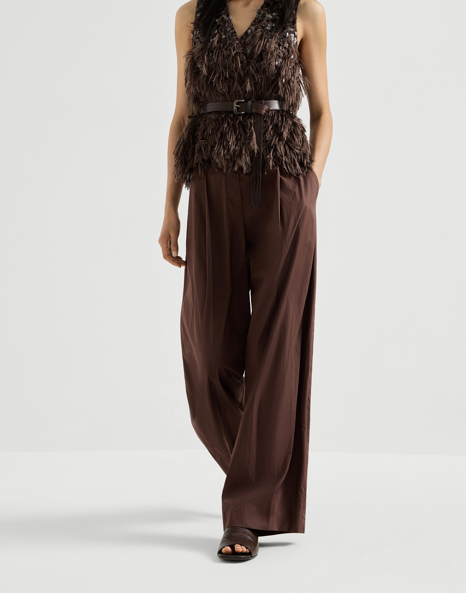 Wide trousers for Woman in Cocoa | Brunello Cucinelli