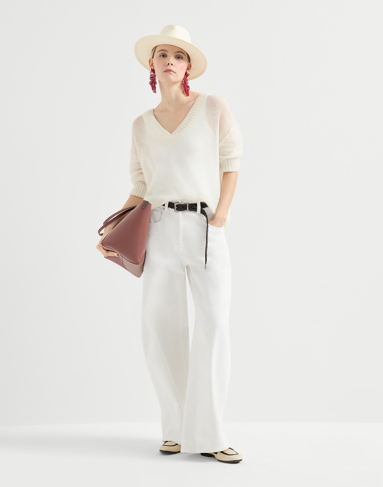 Wide trousers for Woman in White | Brunello Cucinelli
