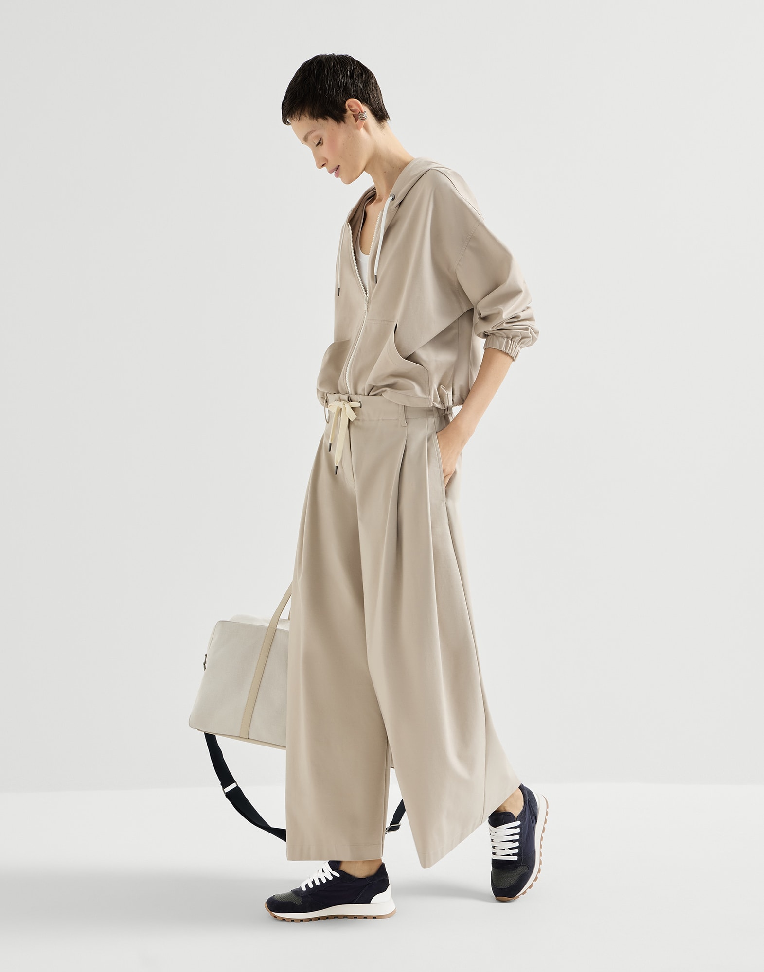 Fabric runners with monili for Woman in Khaki | Brunello Cucinelli