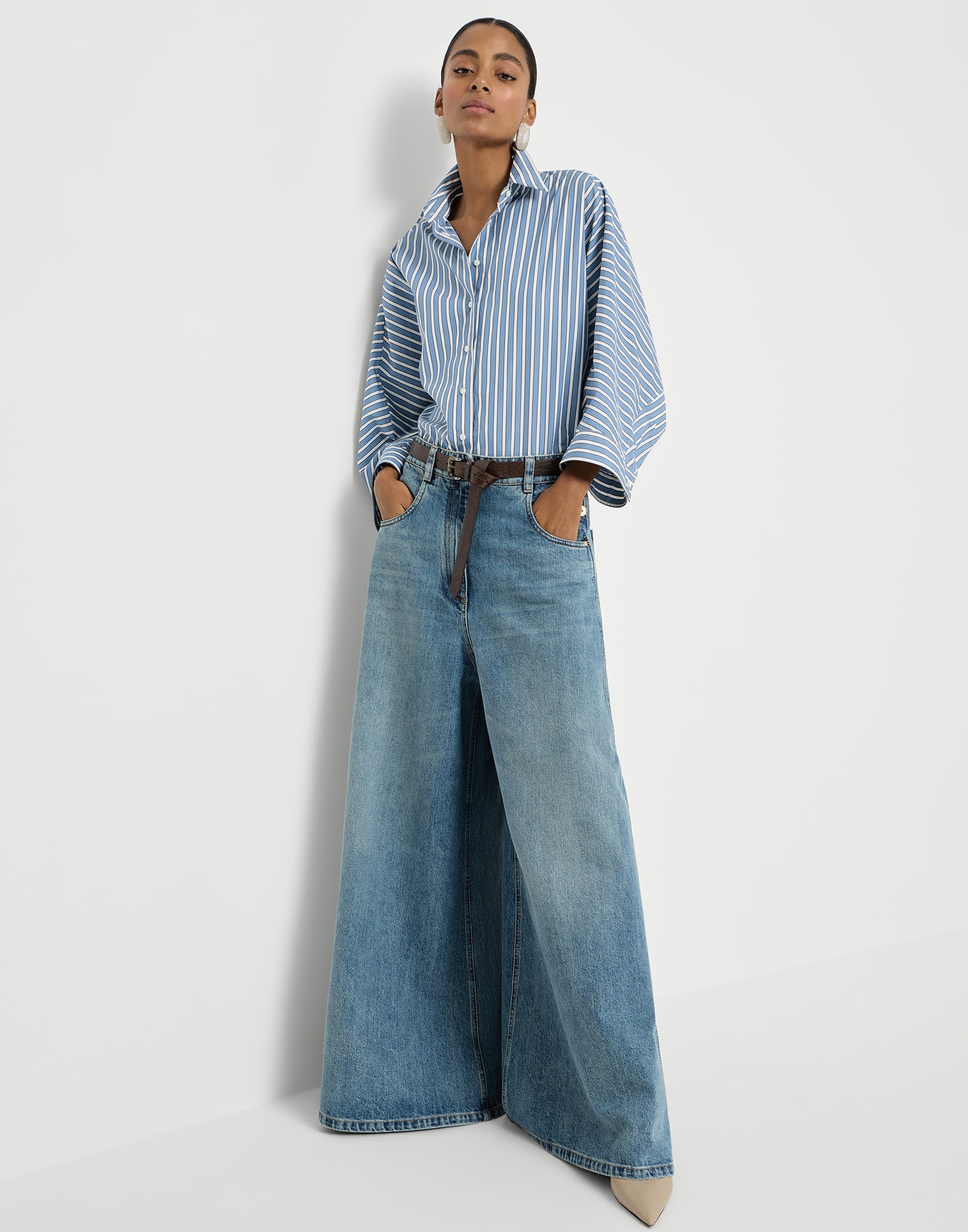 Maxi trousers for Woman in Denim | Brunello Cucinelli