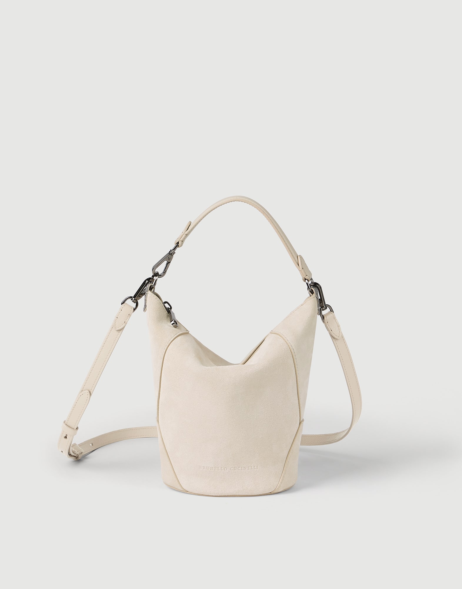 BC Duo bucket bag in suede Ivory Woman - Brunello Cucinelli