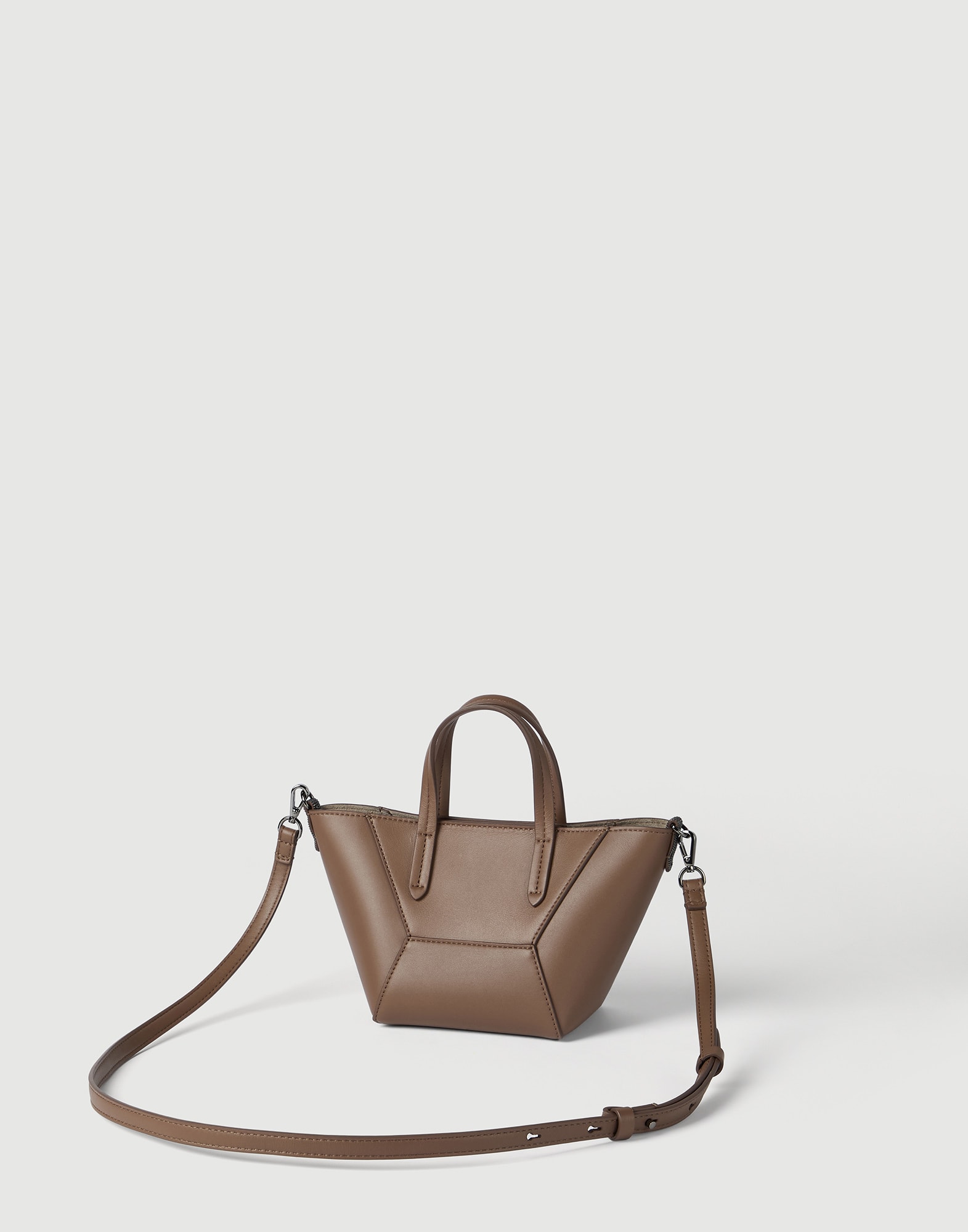 Calfskin mini BC Duo bag for Woman in Ivory | Brunello Cucinelli