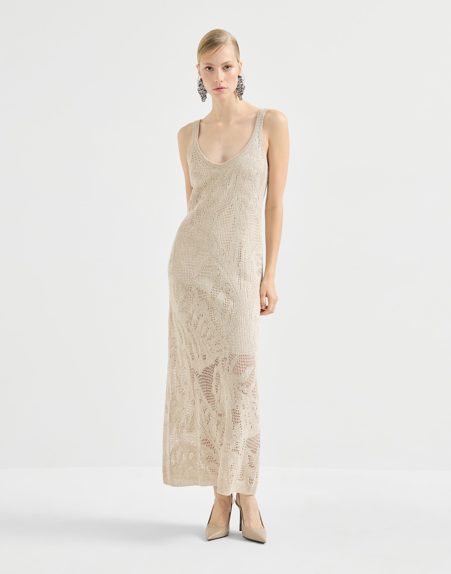 Dazzling water lilies dress Beige Woman - Brunello Cucinelli