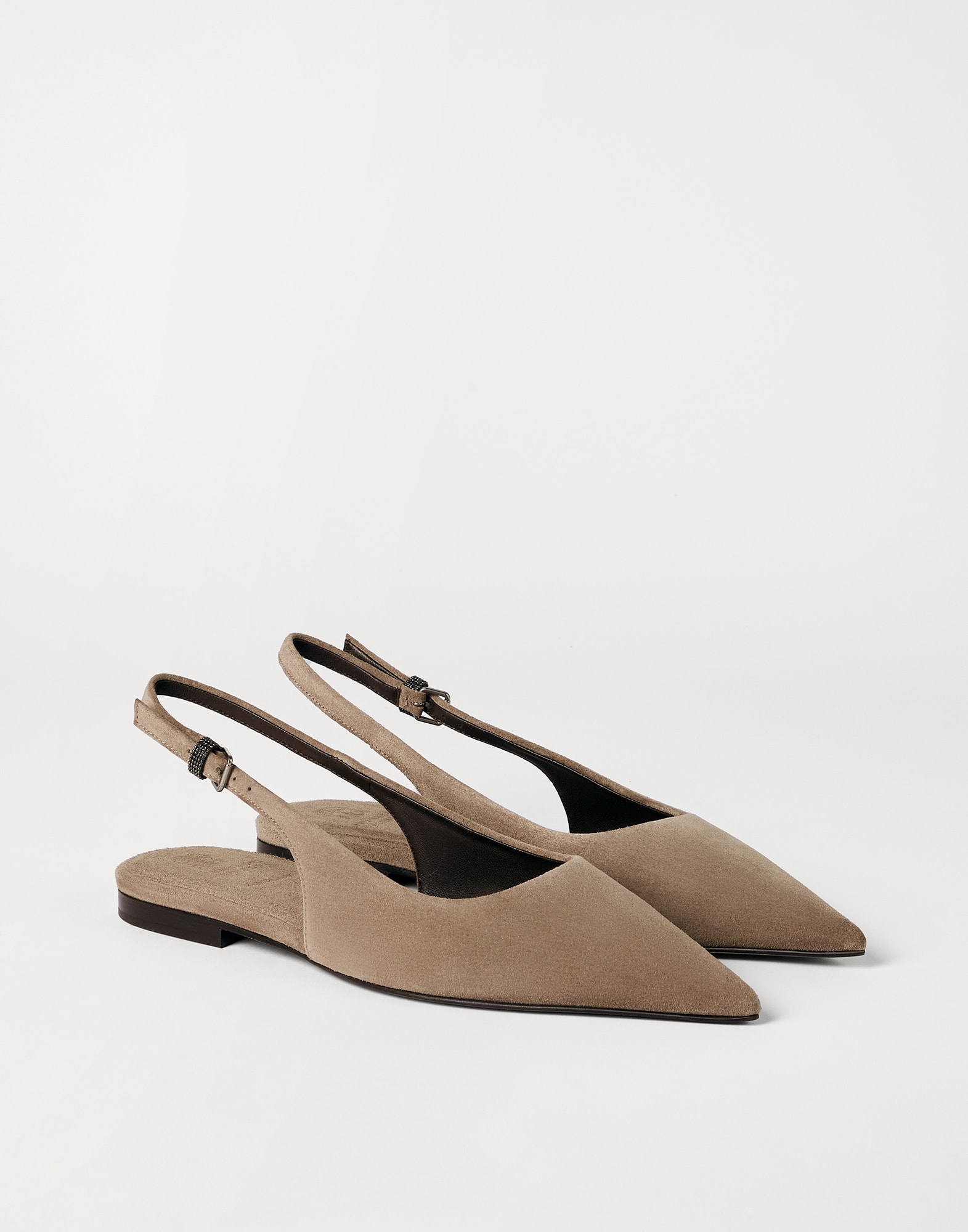 Slingbacks plats en daim Marron Femme - Brunello Cucinelli