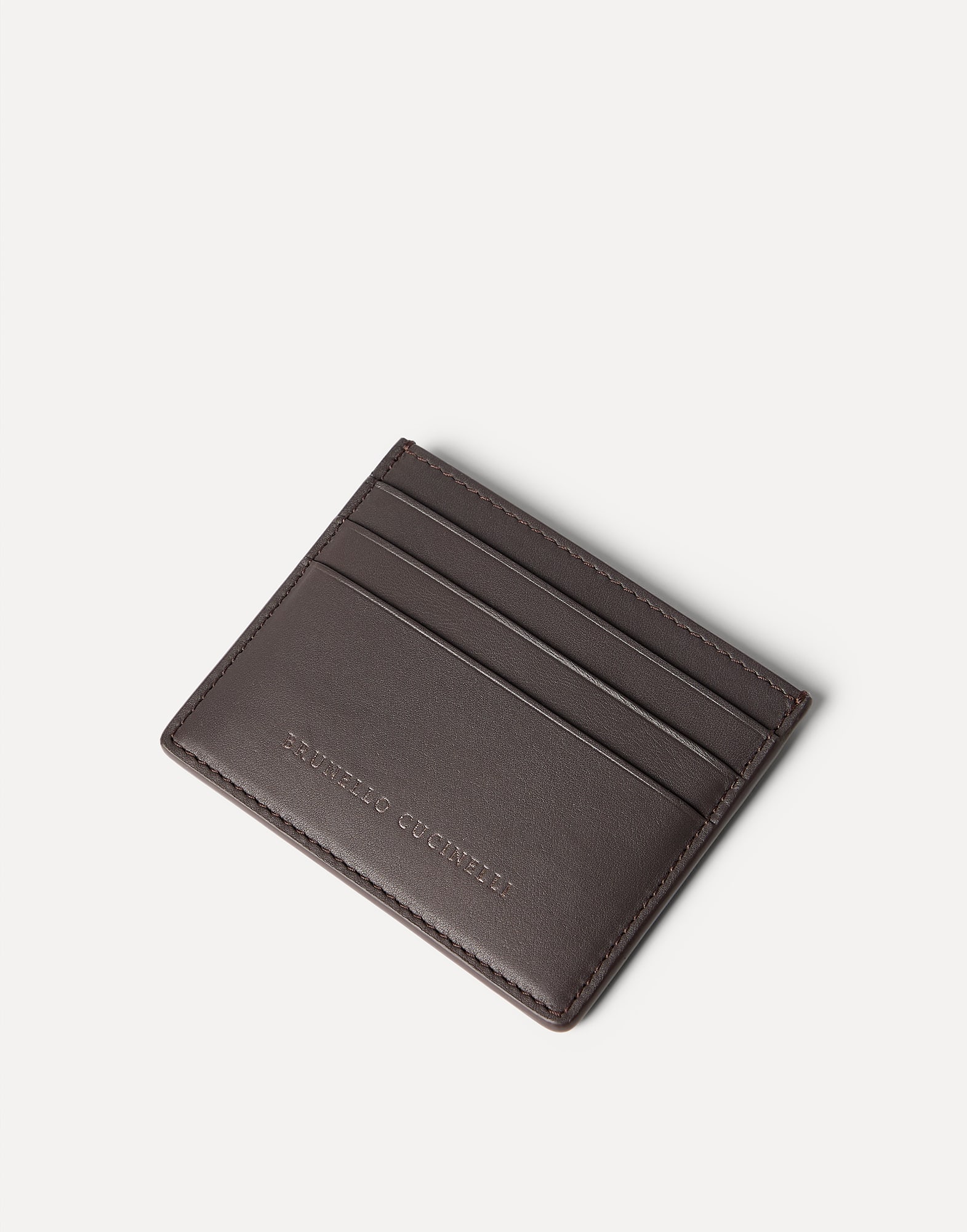 Calfskin card case for Woman in Brown | Brunello Cucinelli