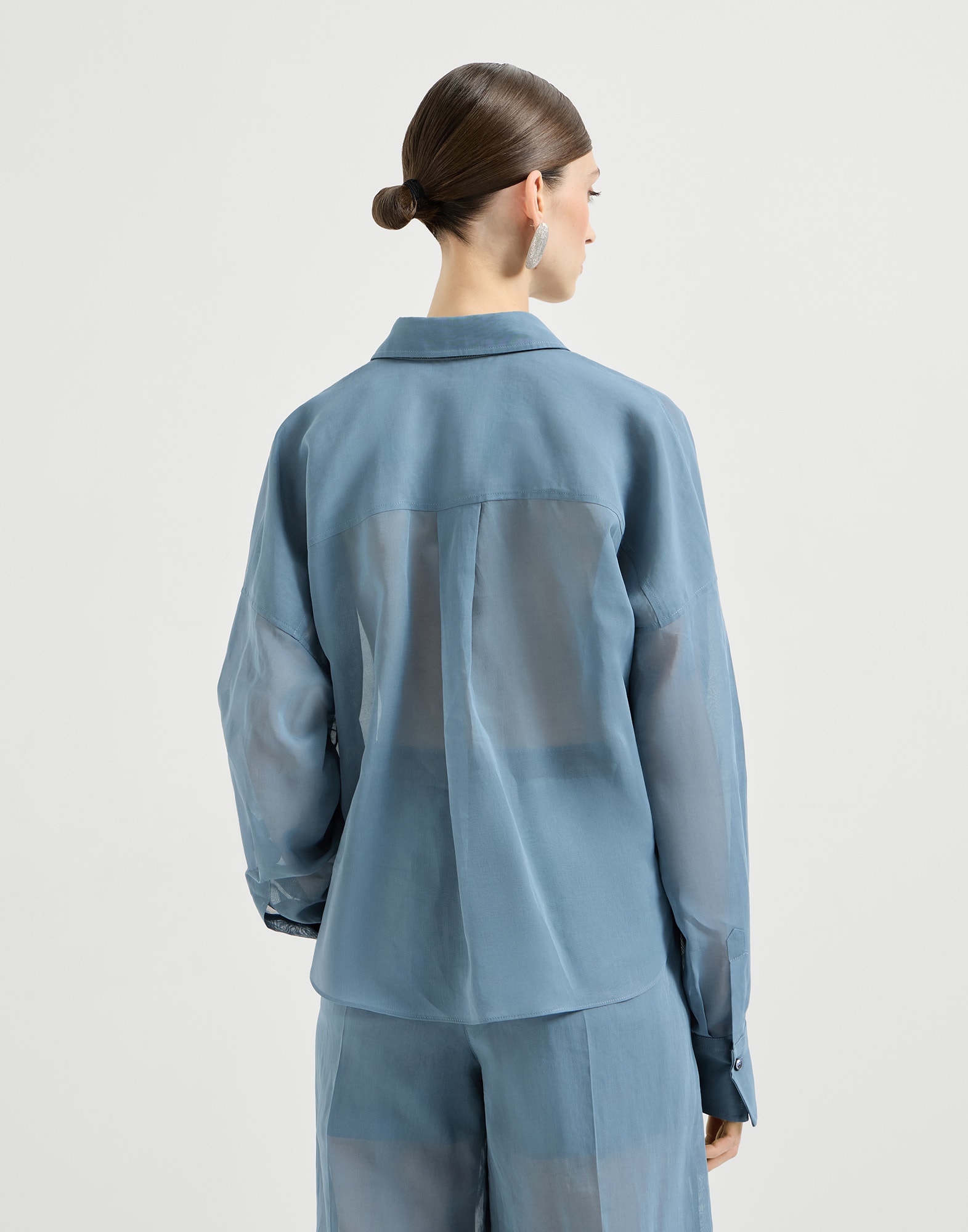 Organza shirt for Woman in Azure | Brunello Cucinelli