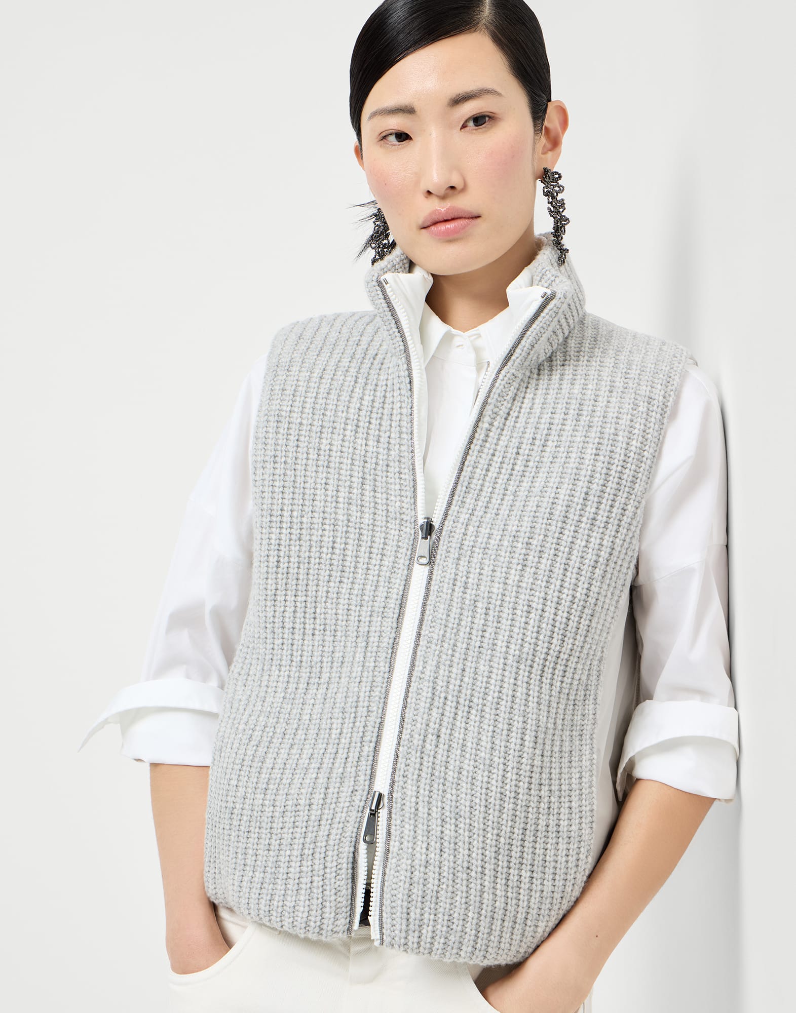 Cashmere down vest for Woman in Lignite Grey | Brunello Cucinelli
