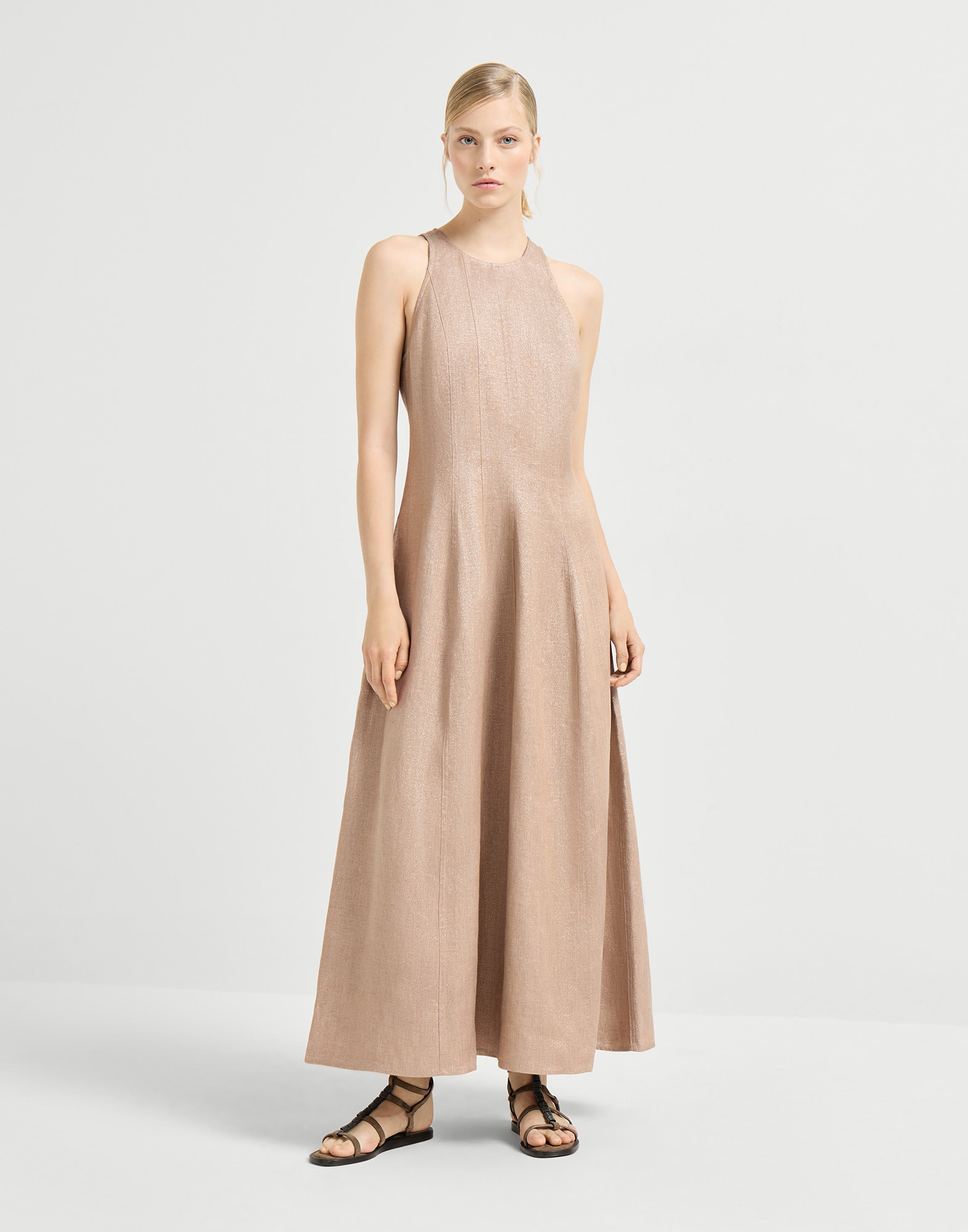 brunello cucinelli linen dress BRUNELLO CUCINELLI Oversized bead-embellished striped linen and silk-blend organza maxi shirt dress