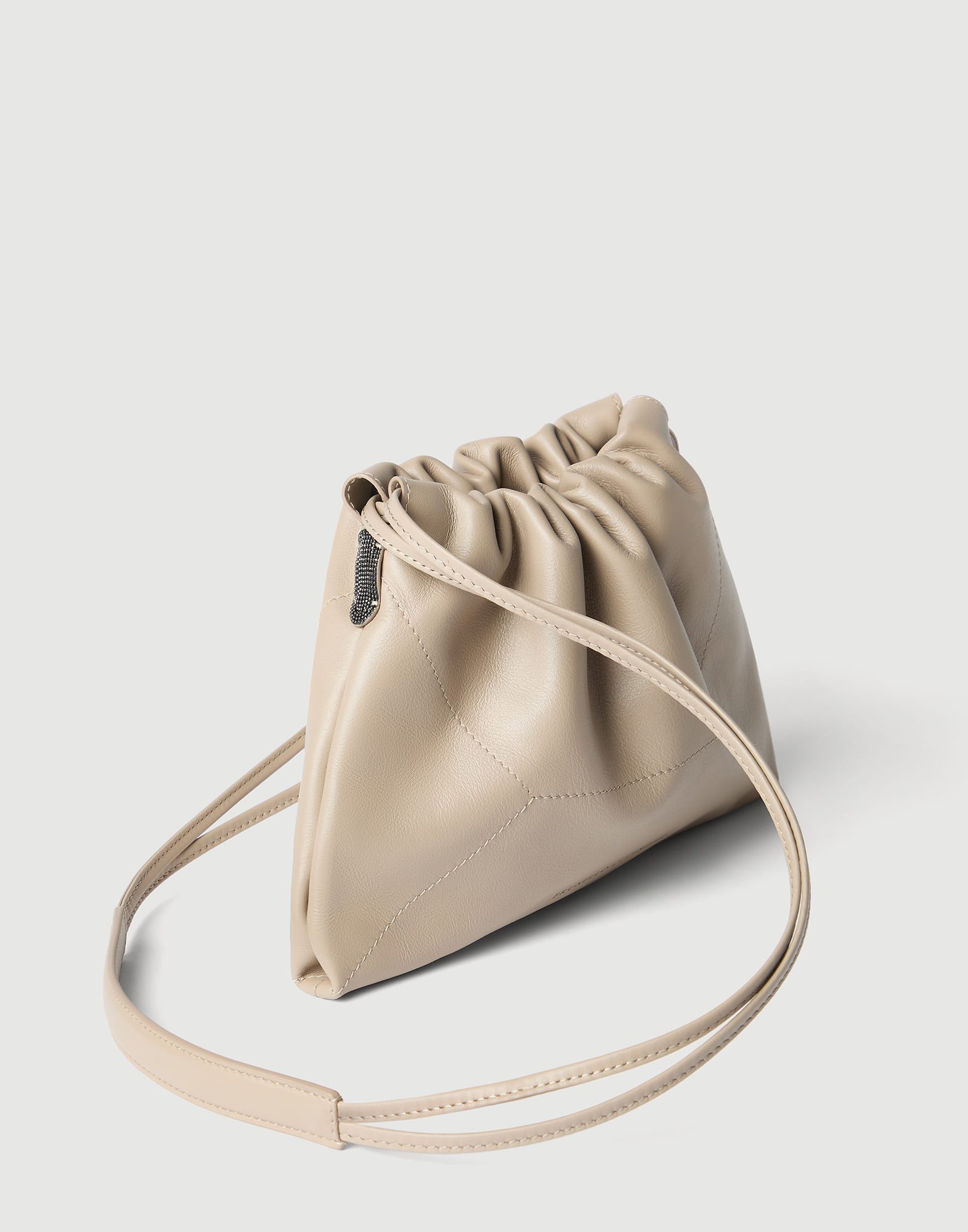 Pouch bag with monili for Woman in Buff | Brunello Cucinelli