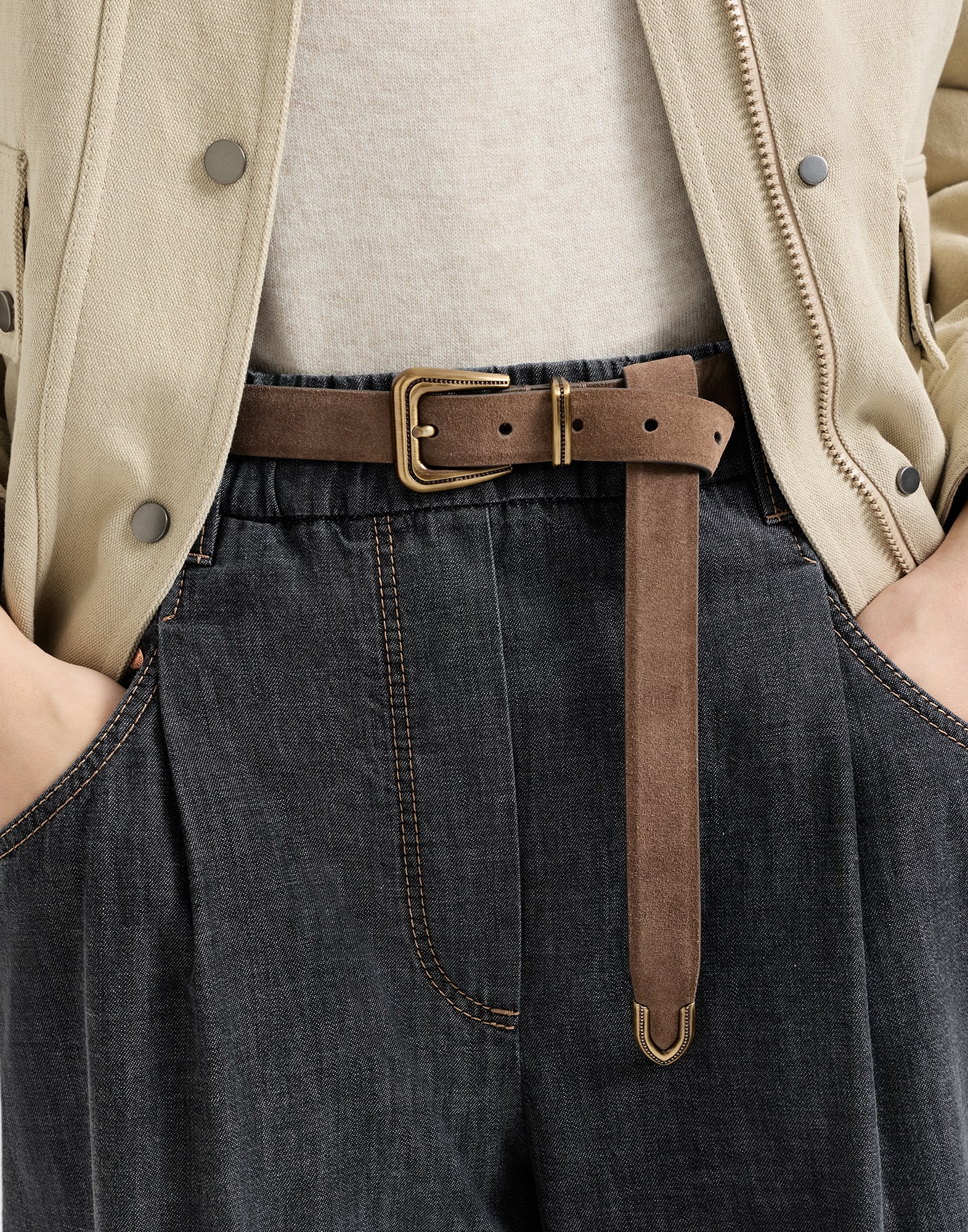 レディース 向け ライトブラウン スエード ベルト | Brunello Cucinelli レディース 向け ライトブラウン スエード ベルト | Brunello Cucinelli