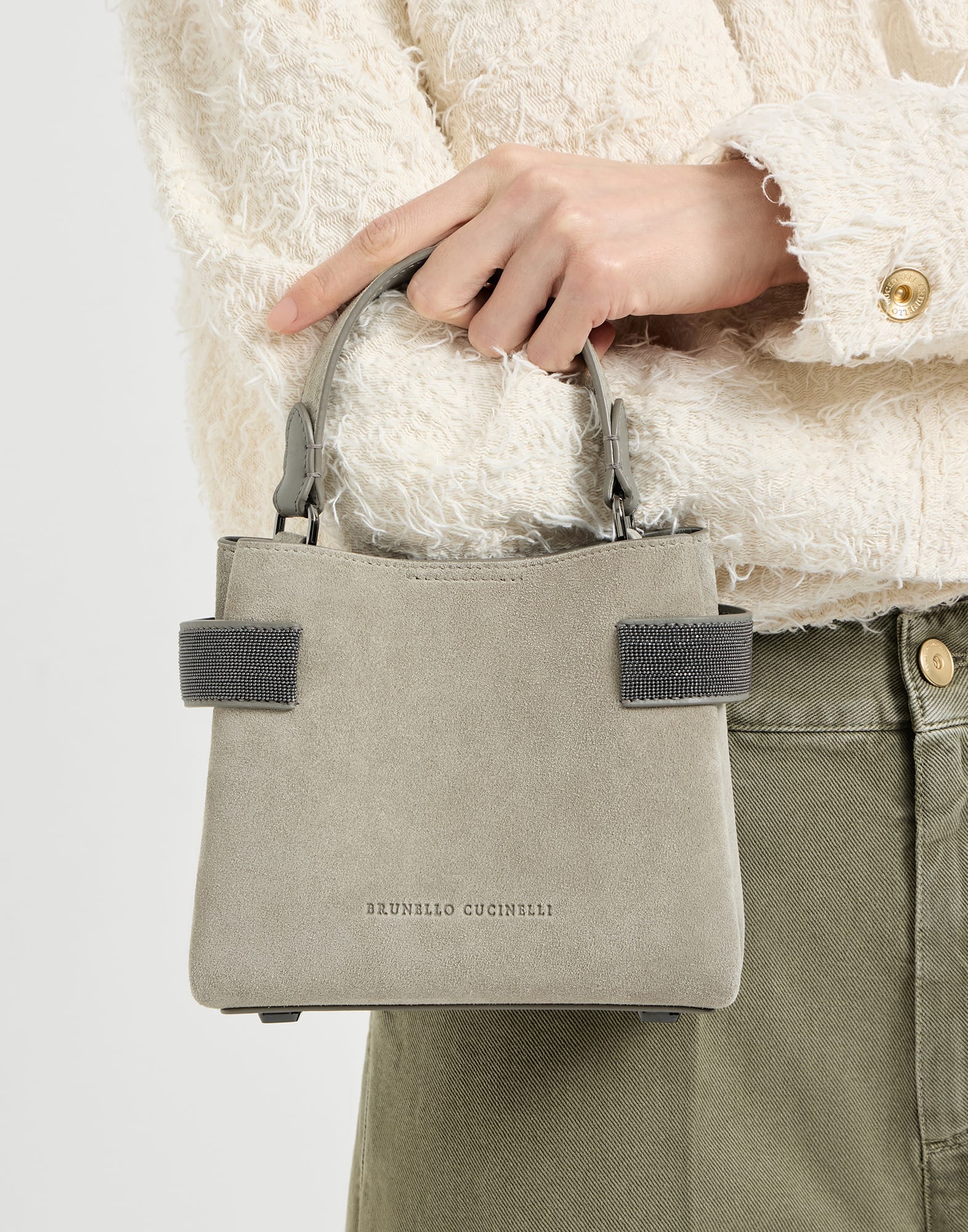 Small Top-Handle Essence bag for Woman in Khaki | Brunello Cucinelli