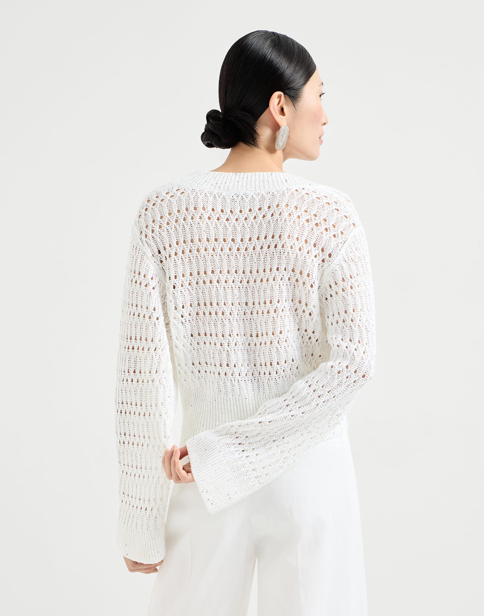 Dazzling braids sweater for Woman in White | Brunello Cucinelli