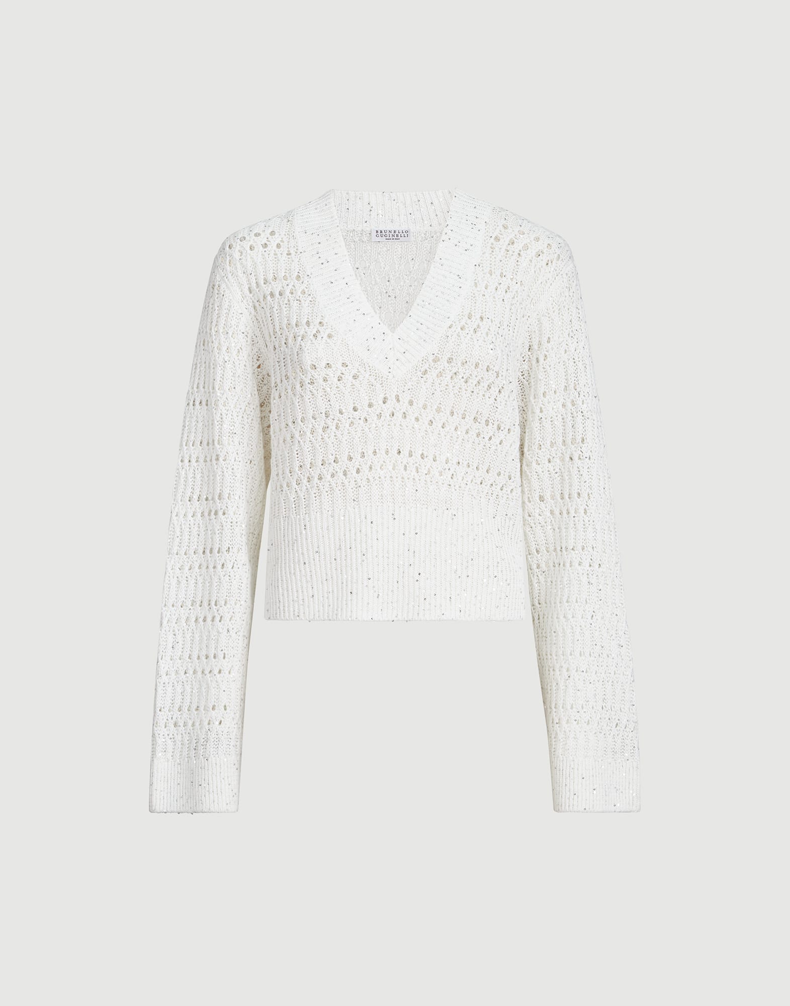 Dazzling braids sweater for Woman in White | Brunello Cucinelli