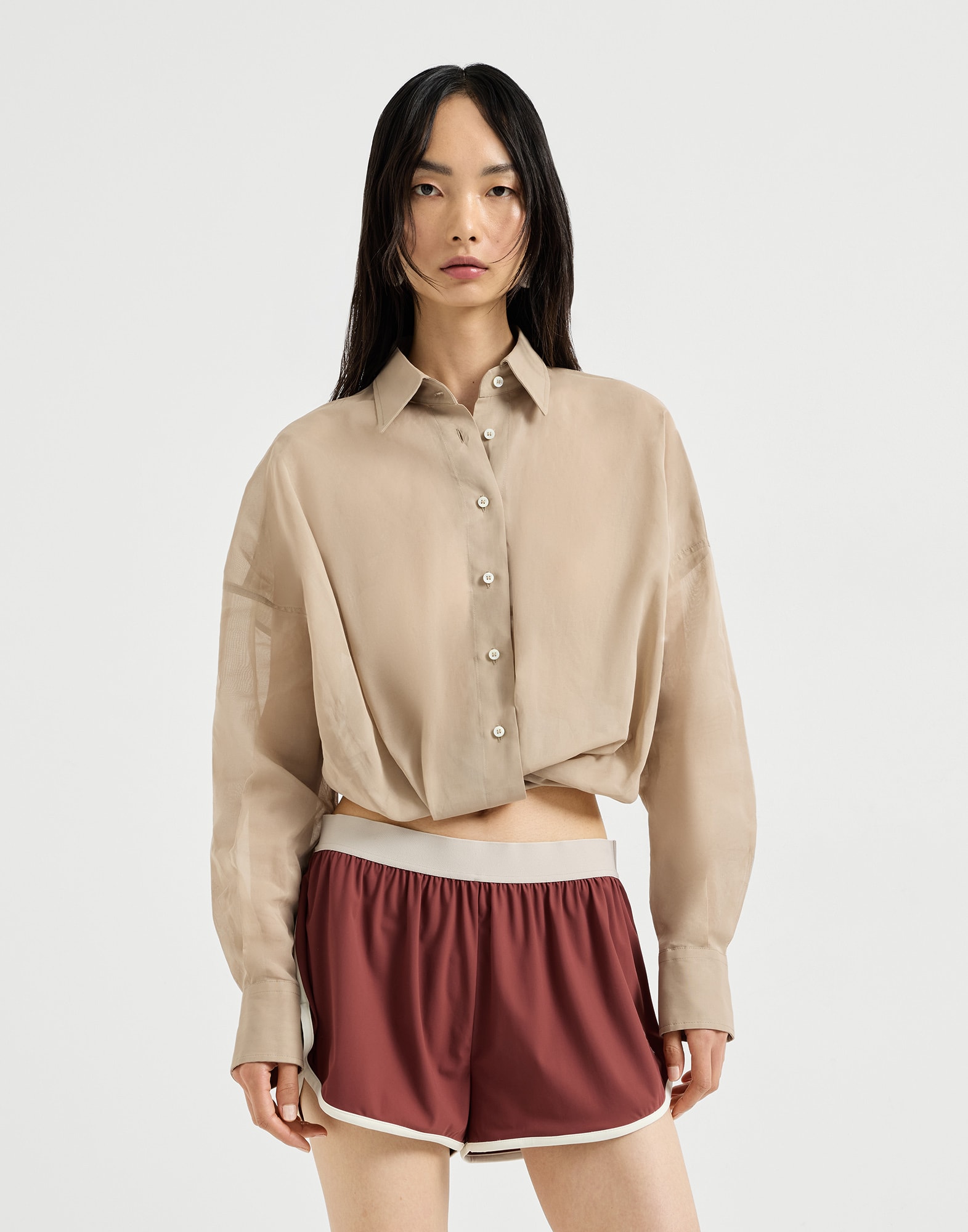 Organza shirt for Woman in Beige | Brunello Cucinelli Organza shirt for Woman in Beige | Brunello Cucinelli