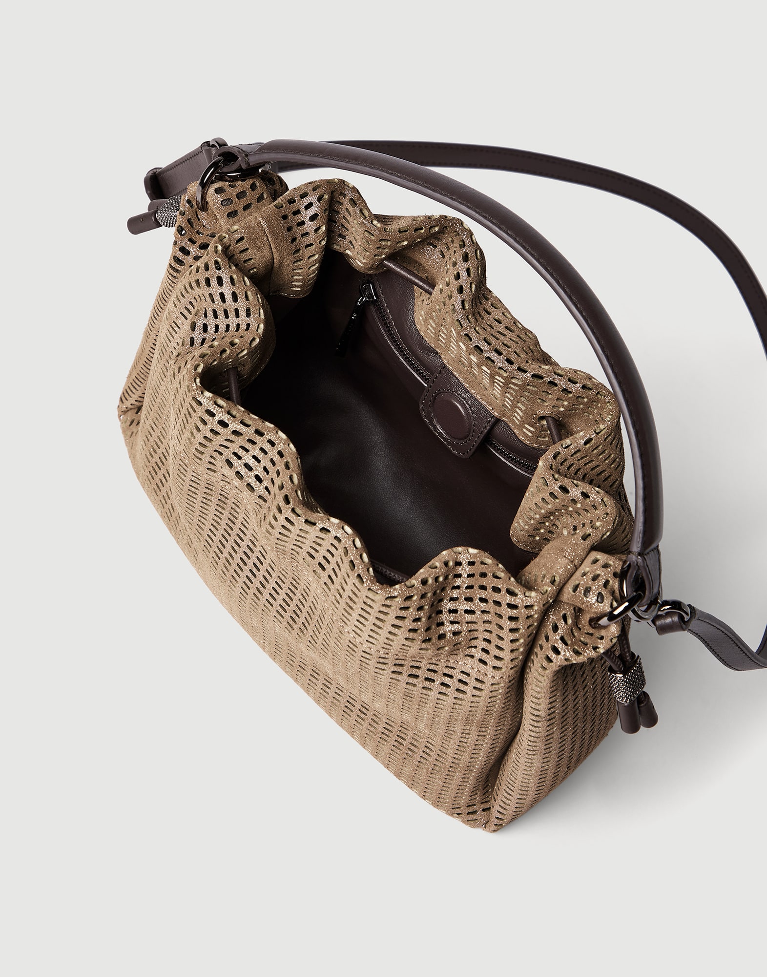 Leather Mellow small bucket bag for Woman in Brown | Brunello
