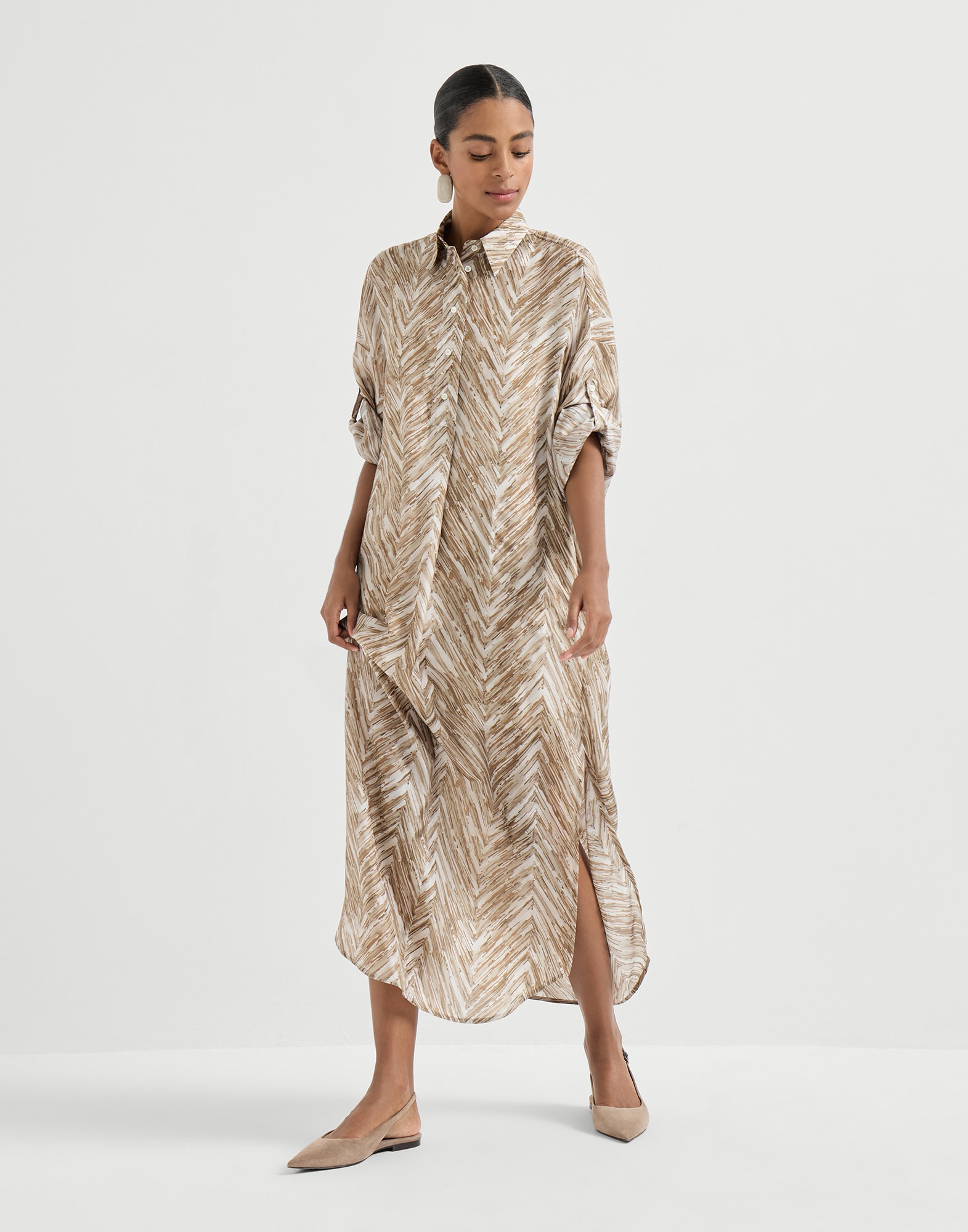 brunello cucinelli silk dress Brunello Cucinelli Fluid-Silk Dress with Belt Bag, Charcoal, Women's, XS