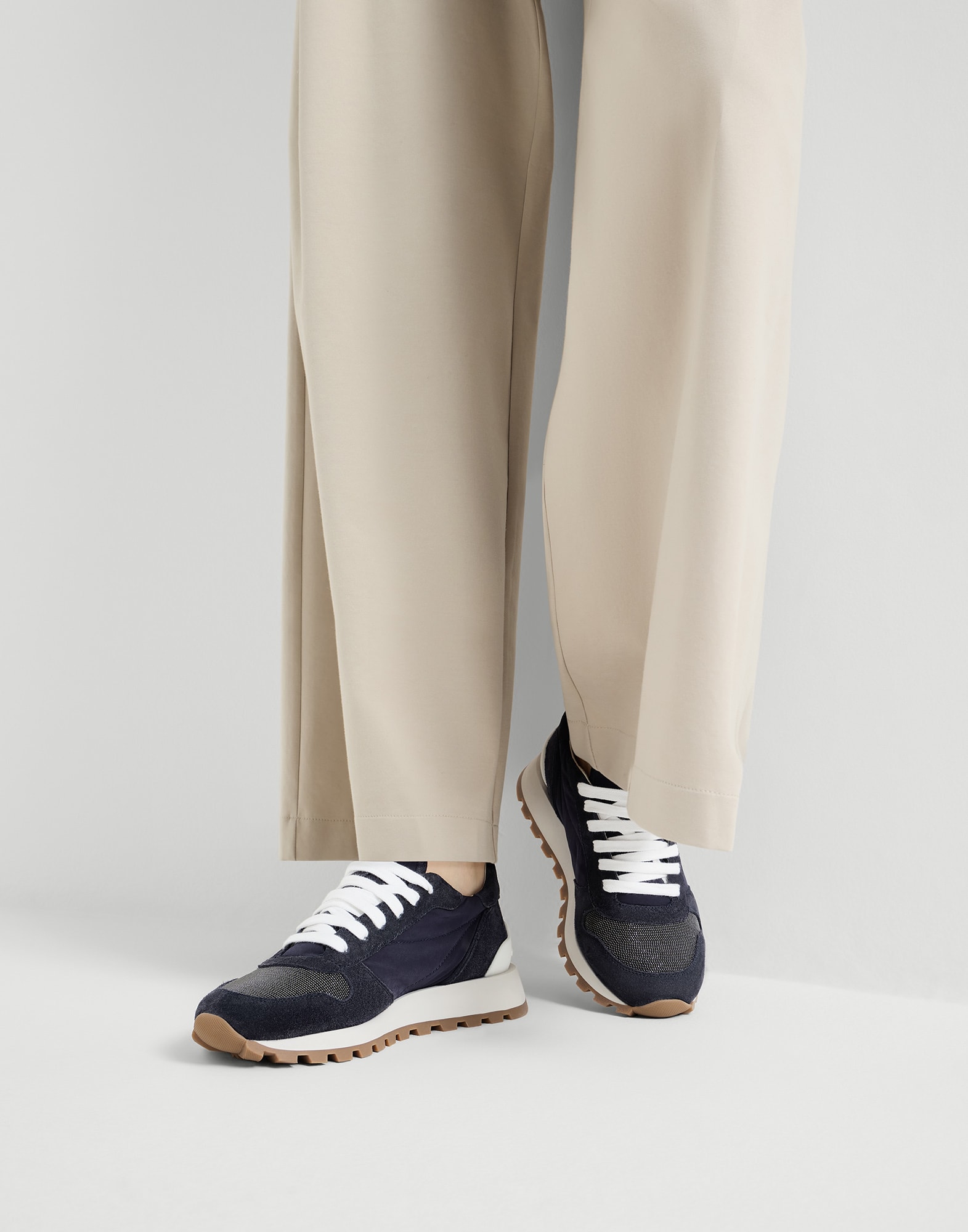 Fabric runners with monili for Woman in Khaki | Brunello Cucinelli