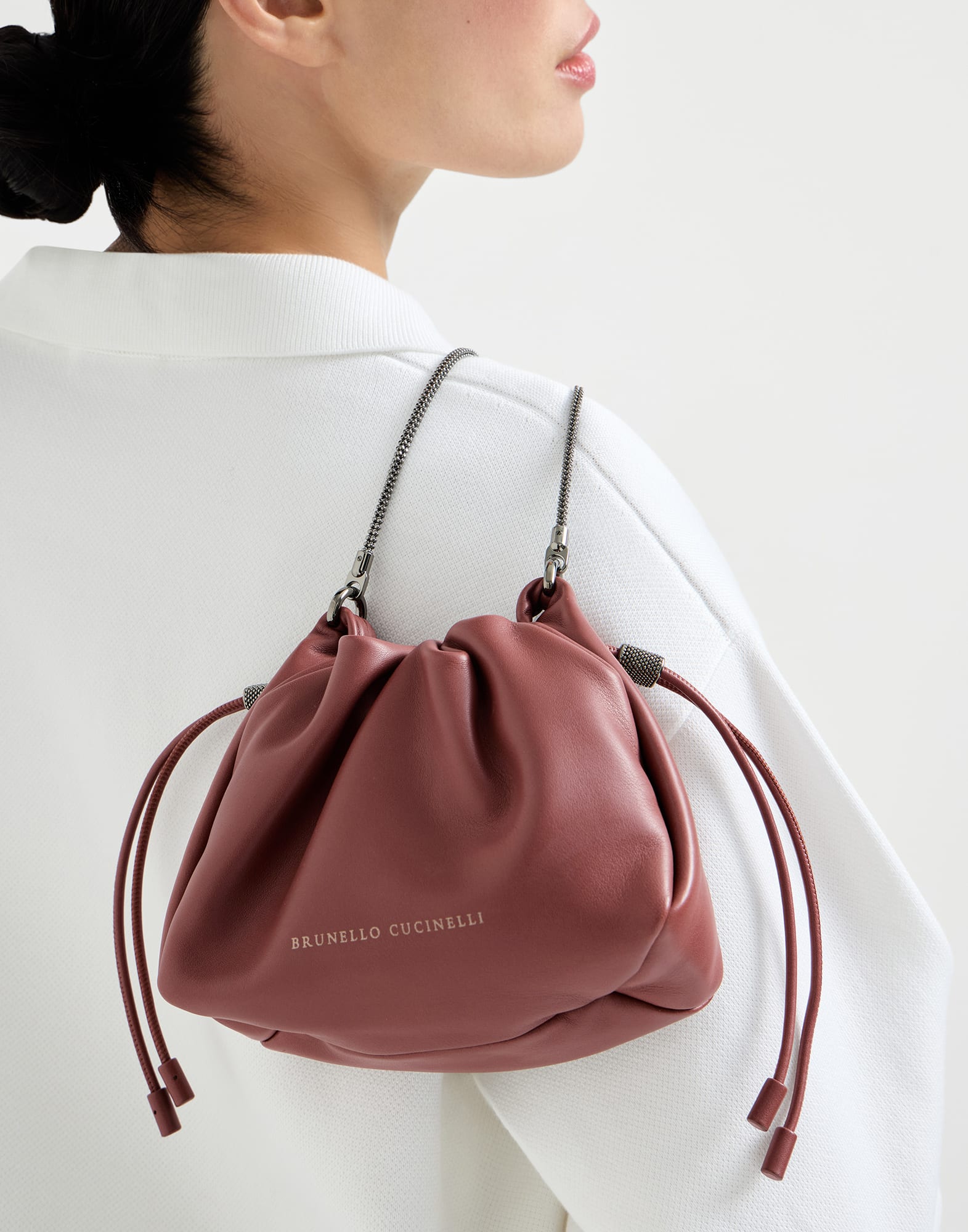 Soft leather mini Mellow Bucket bag for Woman in Firebrick