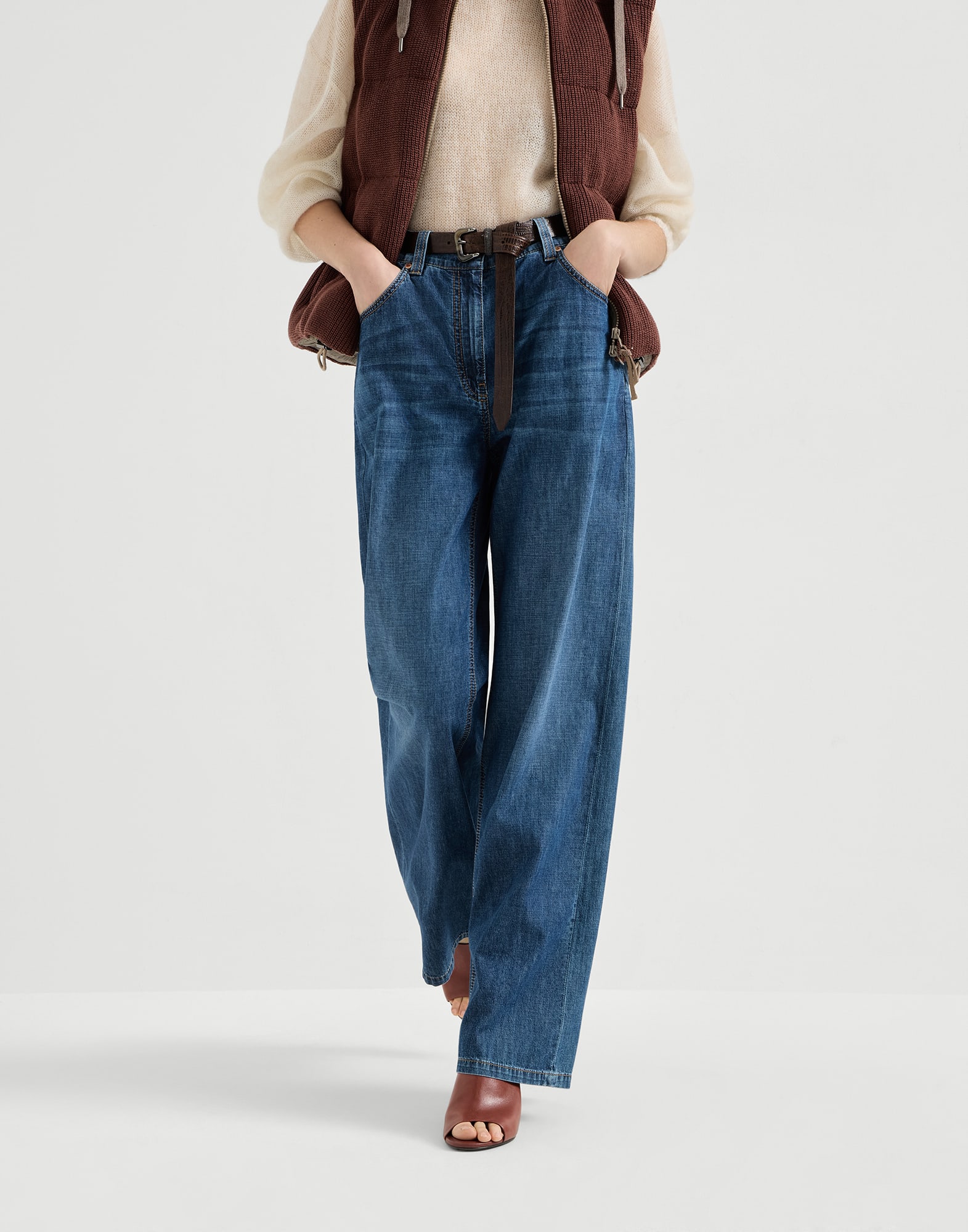 レディース 向け デニムブルー バギートラウザーズ | Brunello Cucinelli