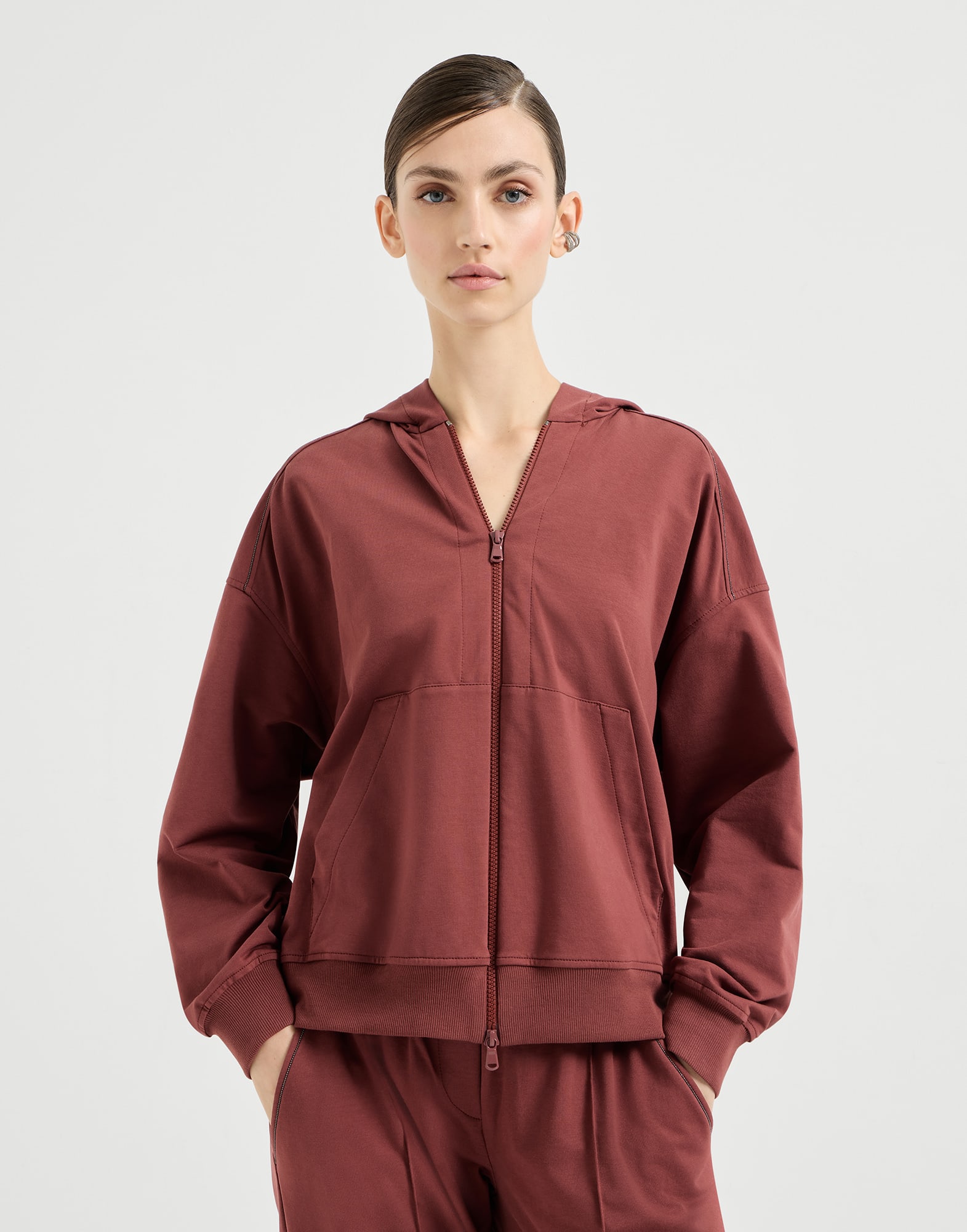 Sweat-shirt en molleton l&eacute;ger Rouge Femme - Brunello Cucinelli