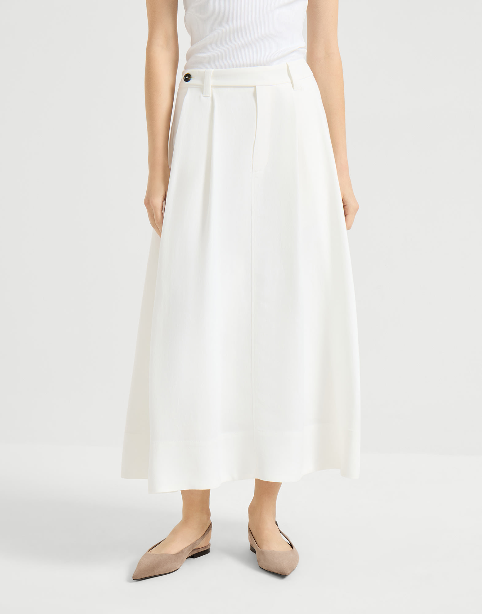 Twill sartorial skirt with monili White Woman - Brunello Cucinelli