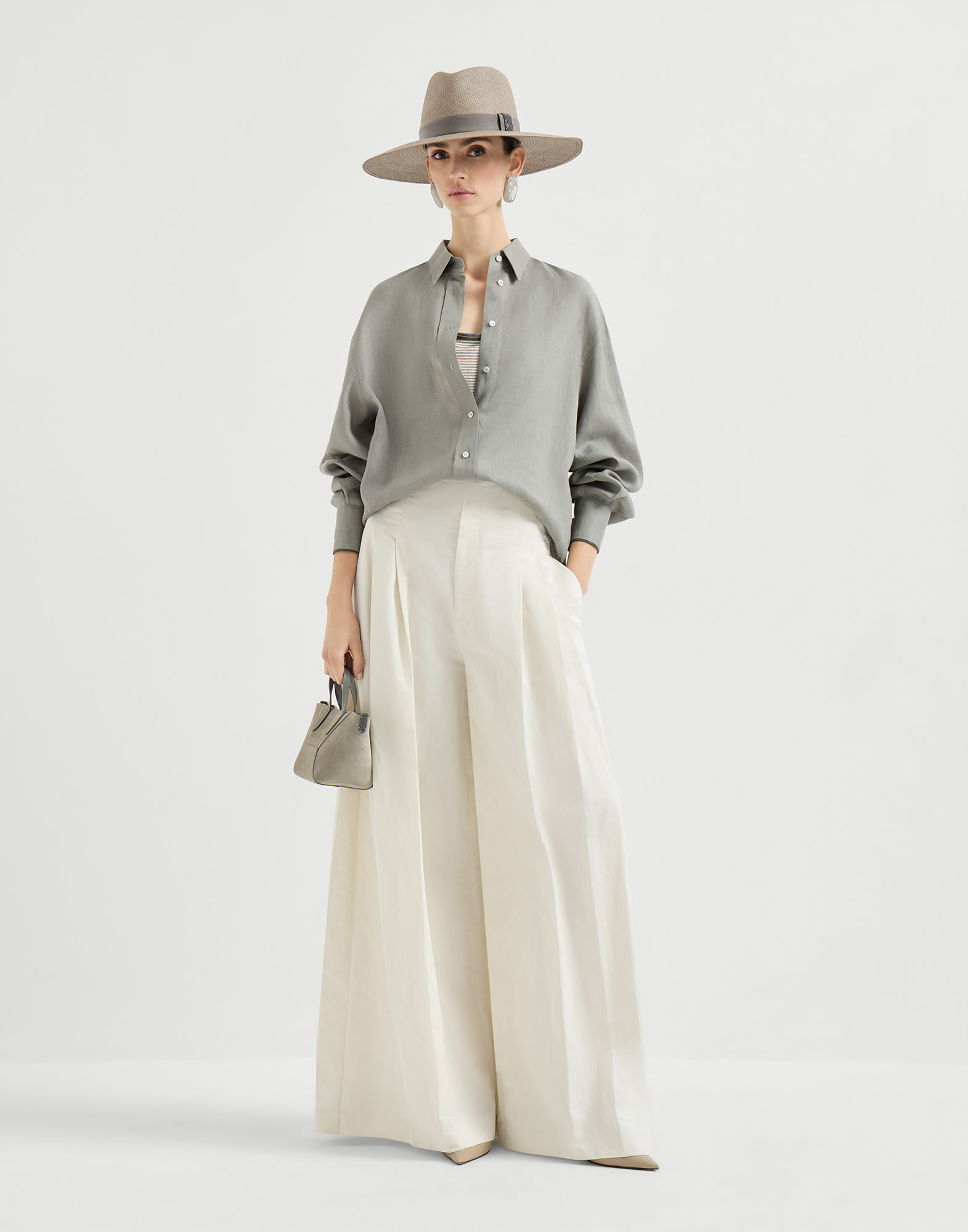 レディース 向け カーキ モニーレ付き リネン シャツ | Brunello Cucinelli
