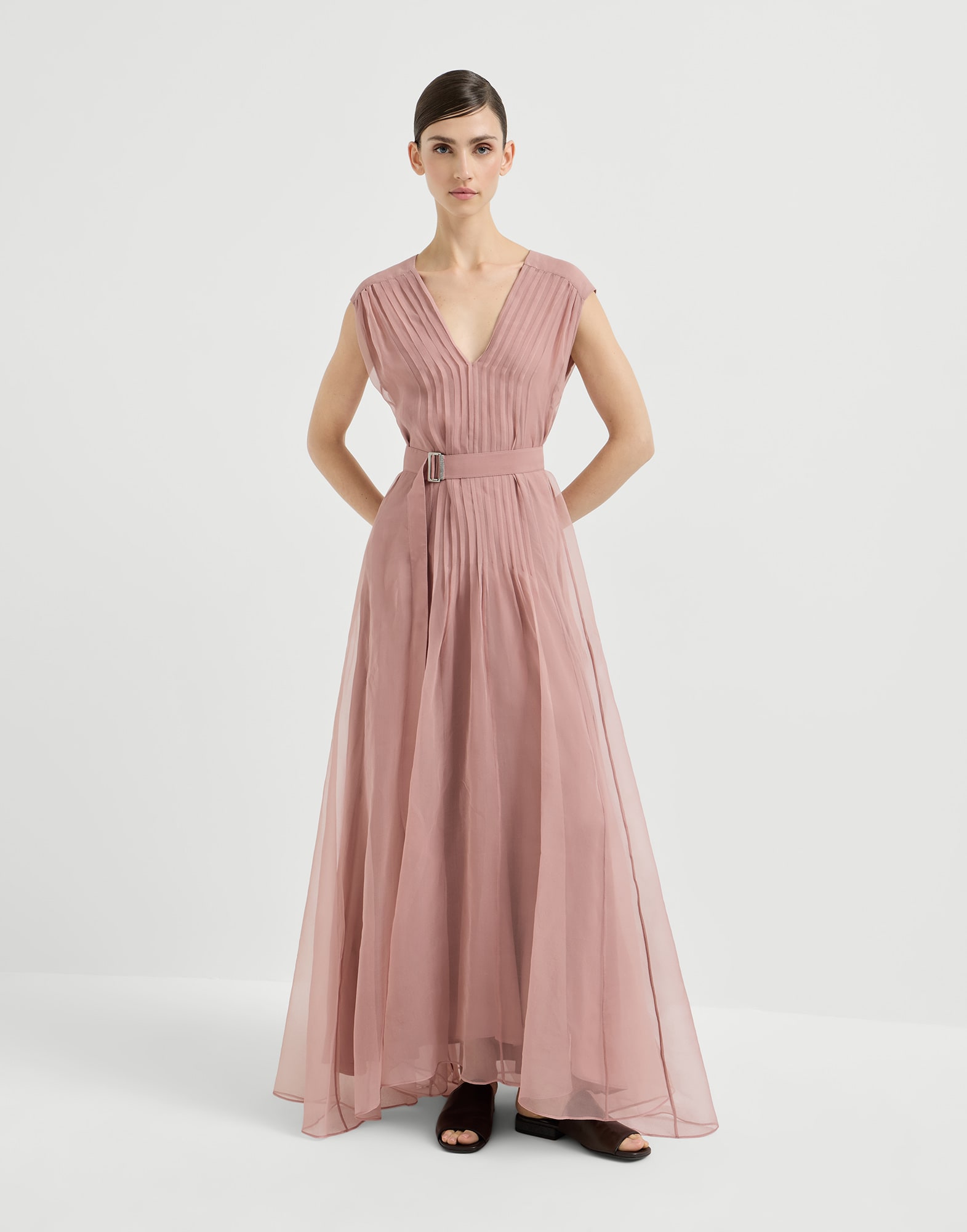 brunello cucinelli long dress Brunello Cucinelli Techno Cotton Poplin Short-Sleeve Maxi Shirtdress