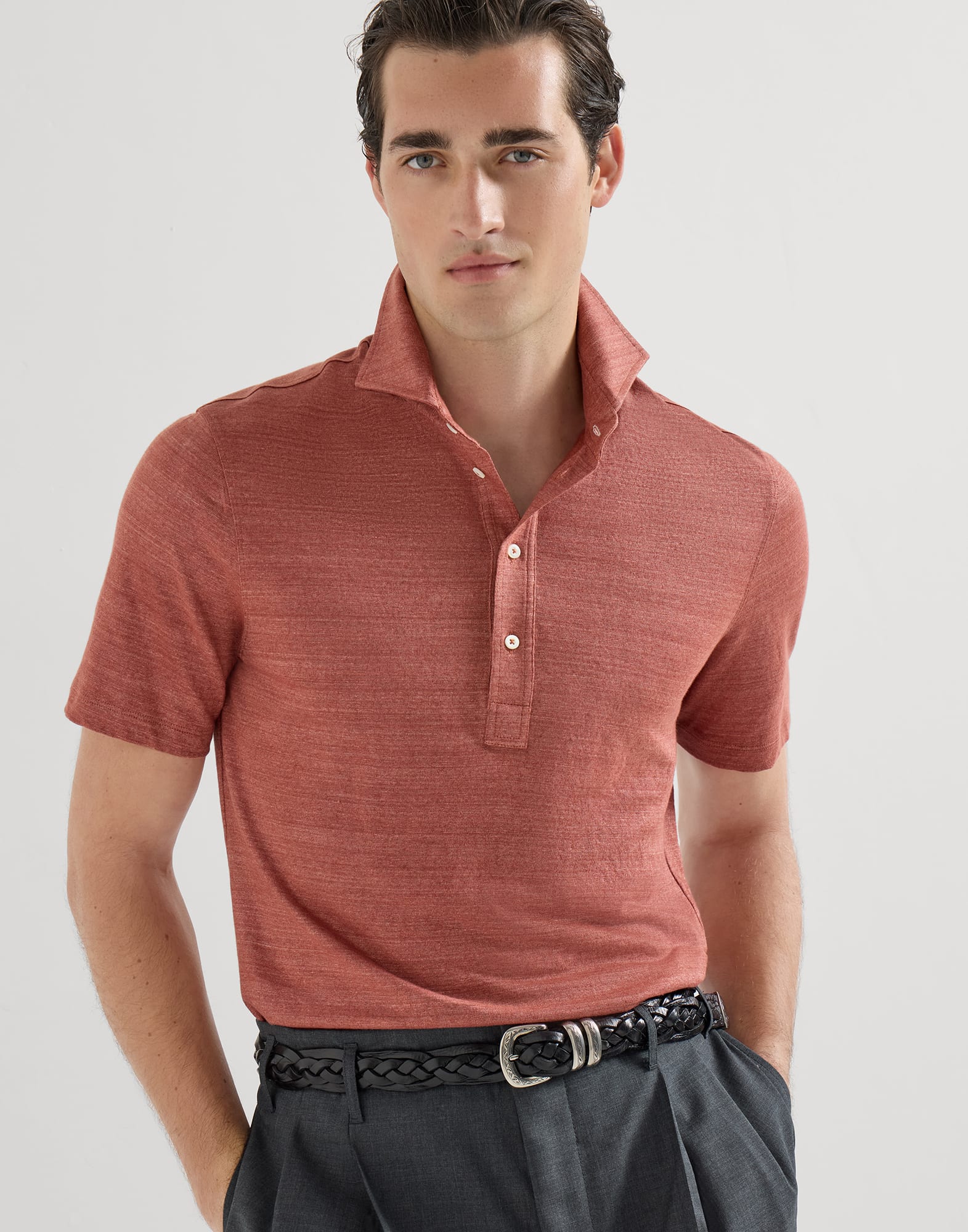 Jersey polo shirt for Man in Cherry | Brunello Cucinelli