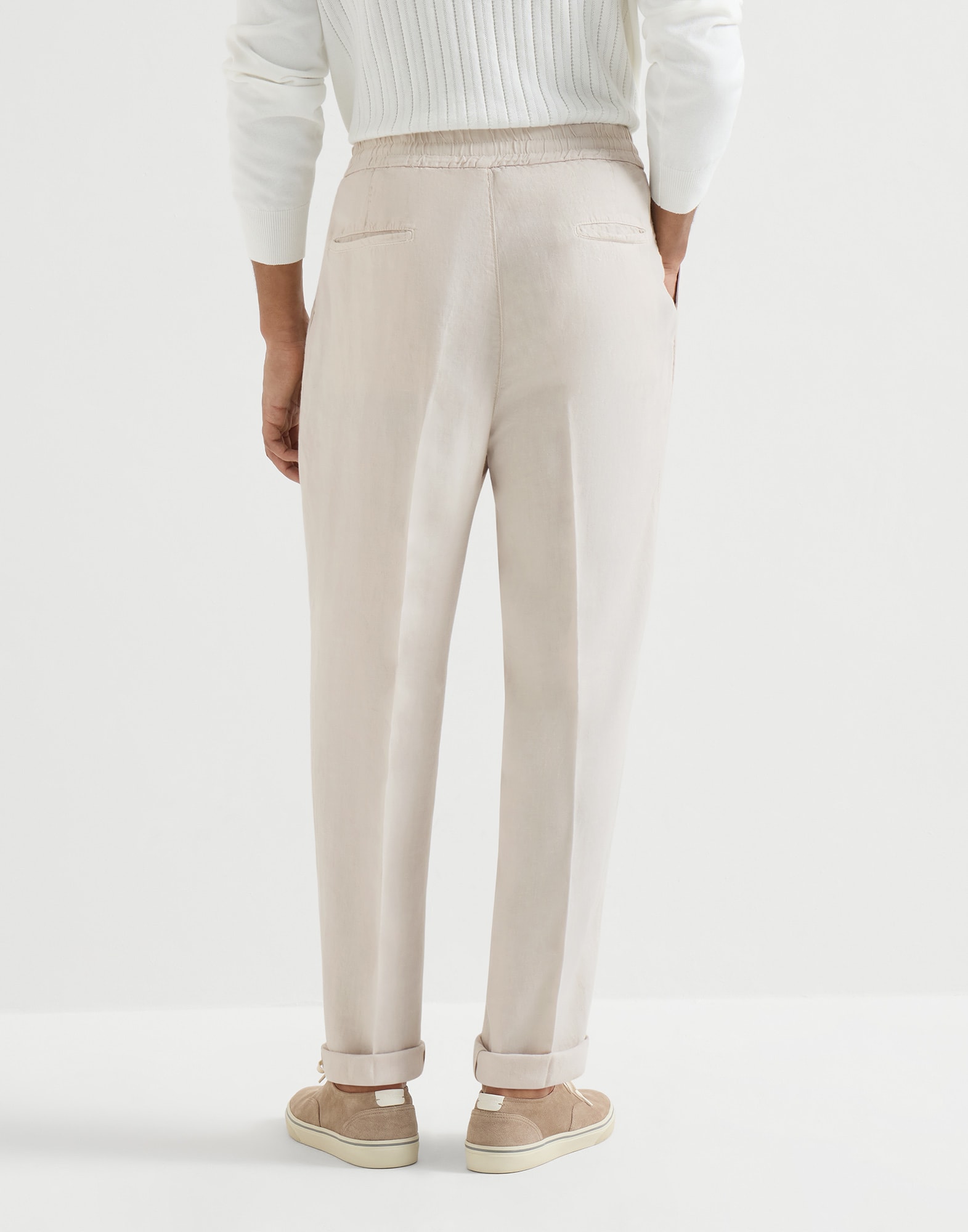 Trousers with drawstring for Man in White | Brunello Cucinelli