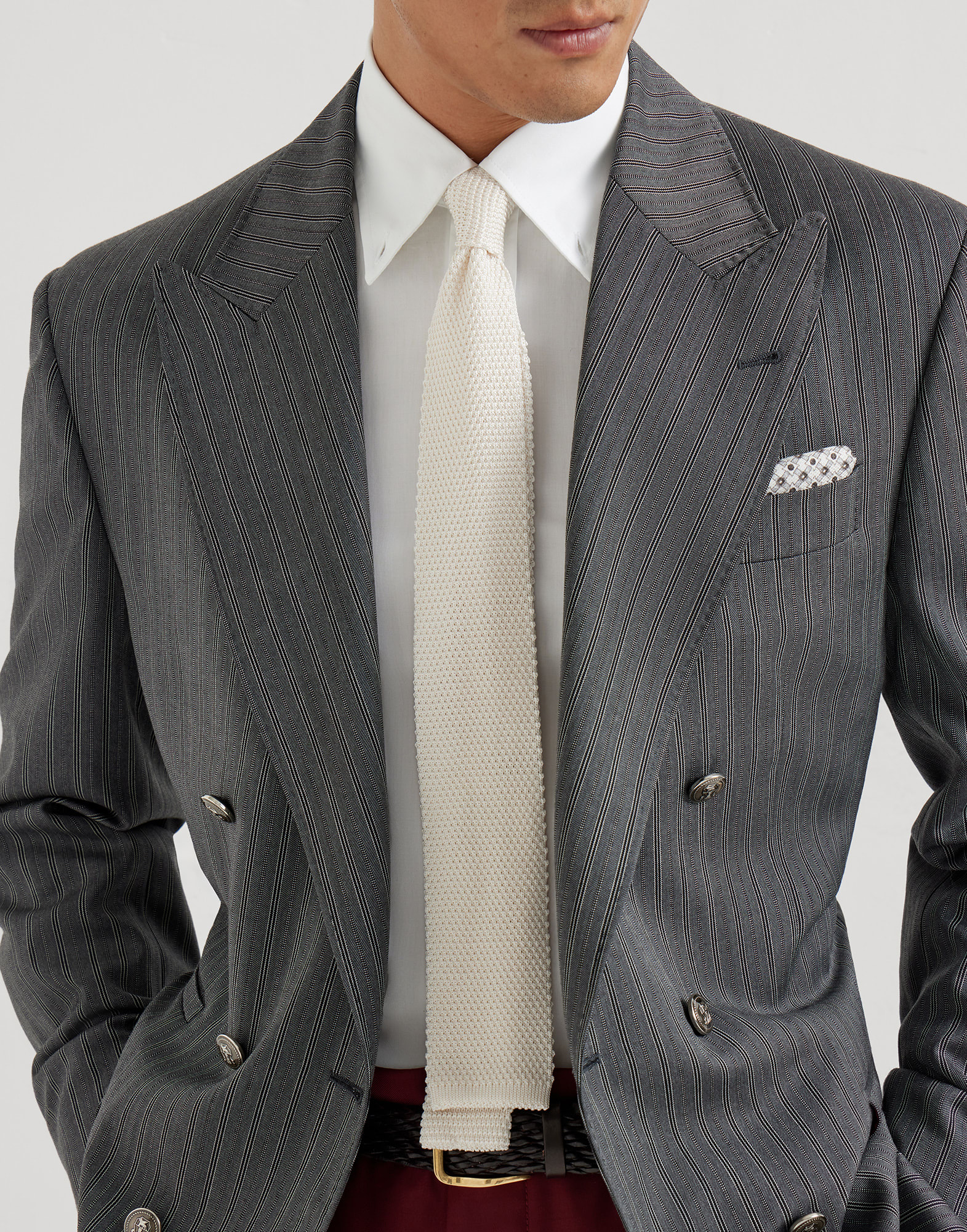 メンズ 向け グレー ニットネクタイ | Brunello Cucinelli