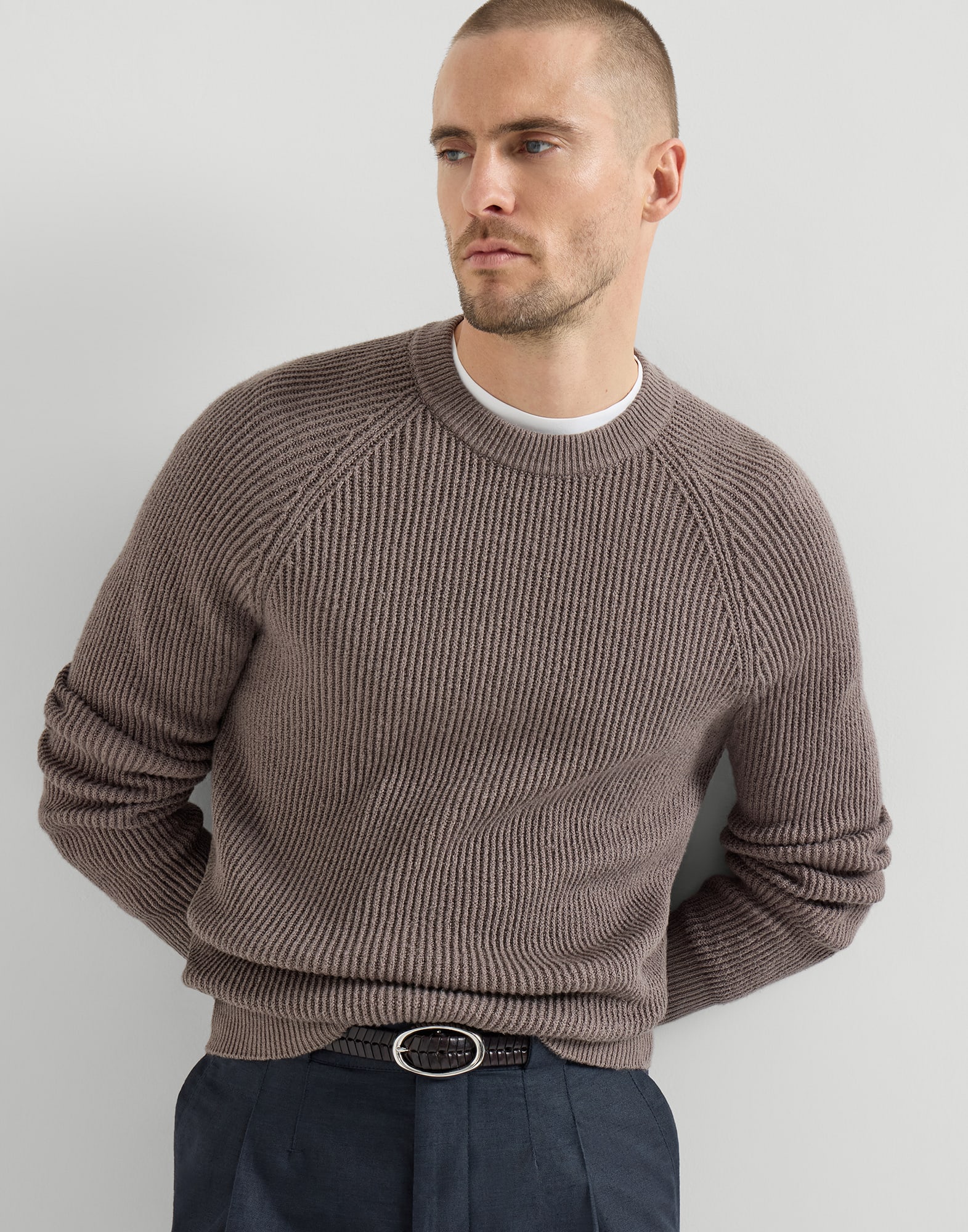 BRUNELLO CUCINELLI コットン セーター メンズ 向け ヘーゼルナッツ イングリッシュリブ セーター | Brunello