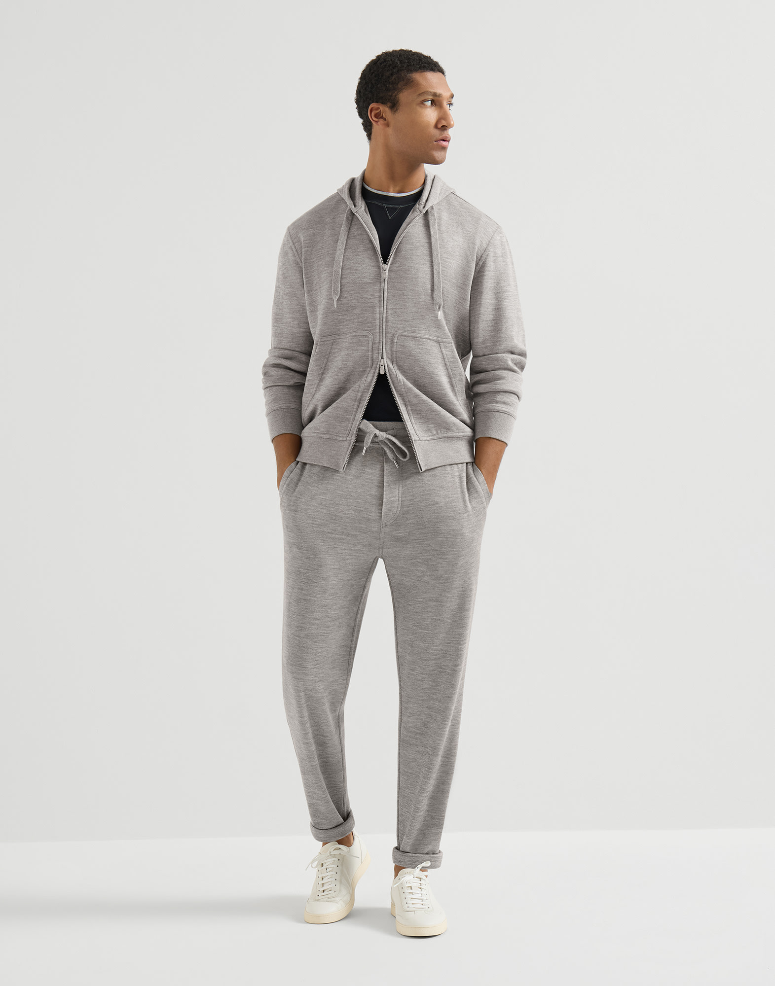 French terry sweatshirt for Man in Grey | Brunello Cucinelli