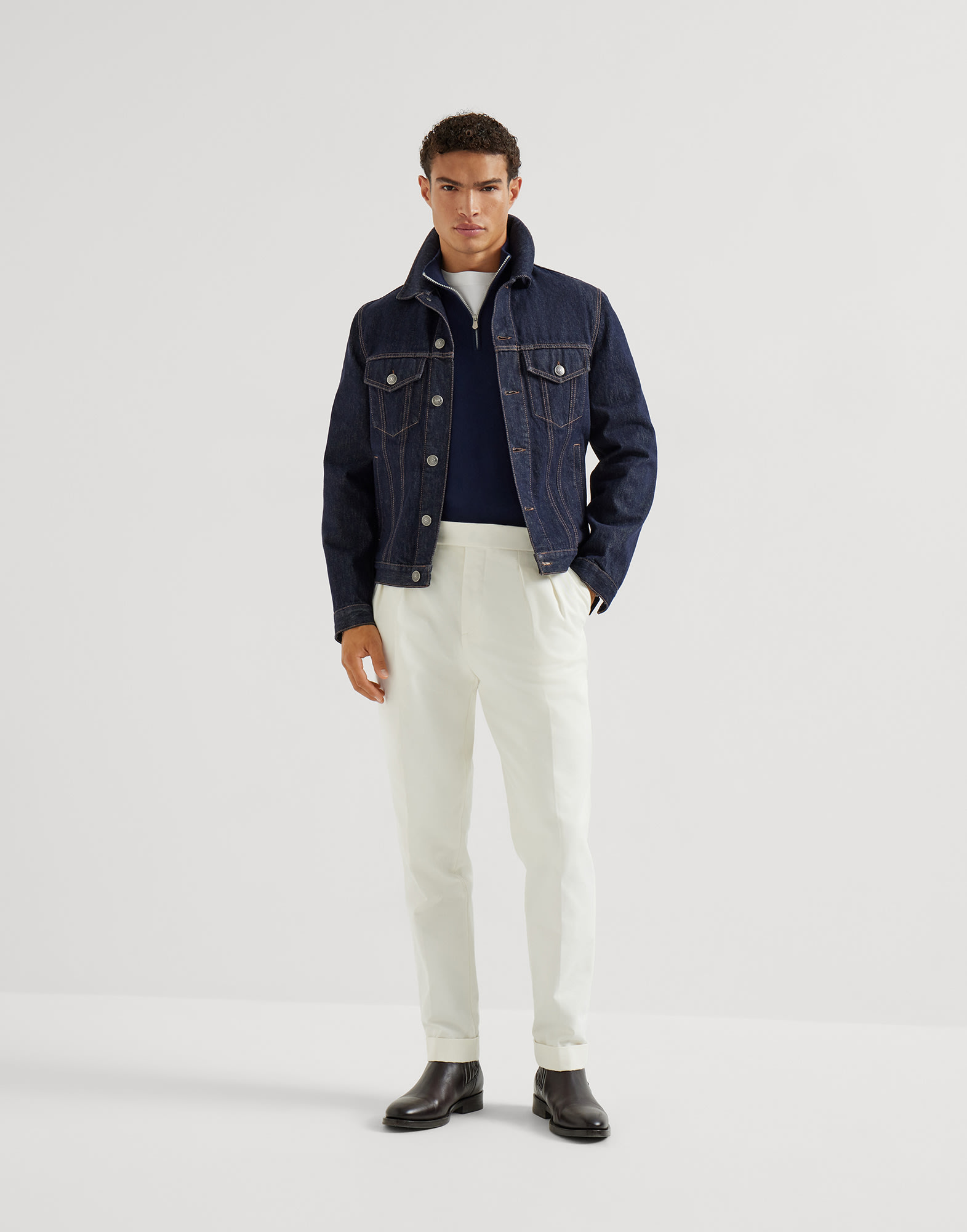 Vicuña zip-up sweater for Man in Blue | Brunello Cucinelli