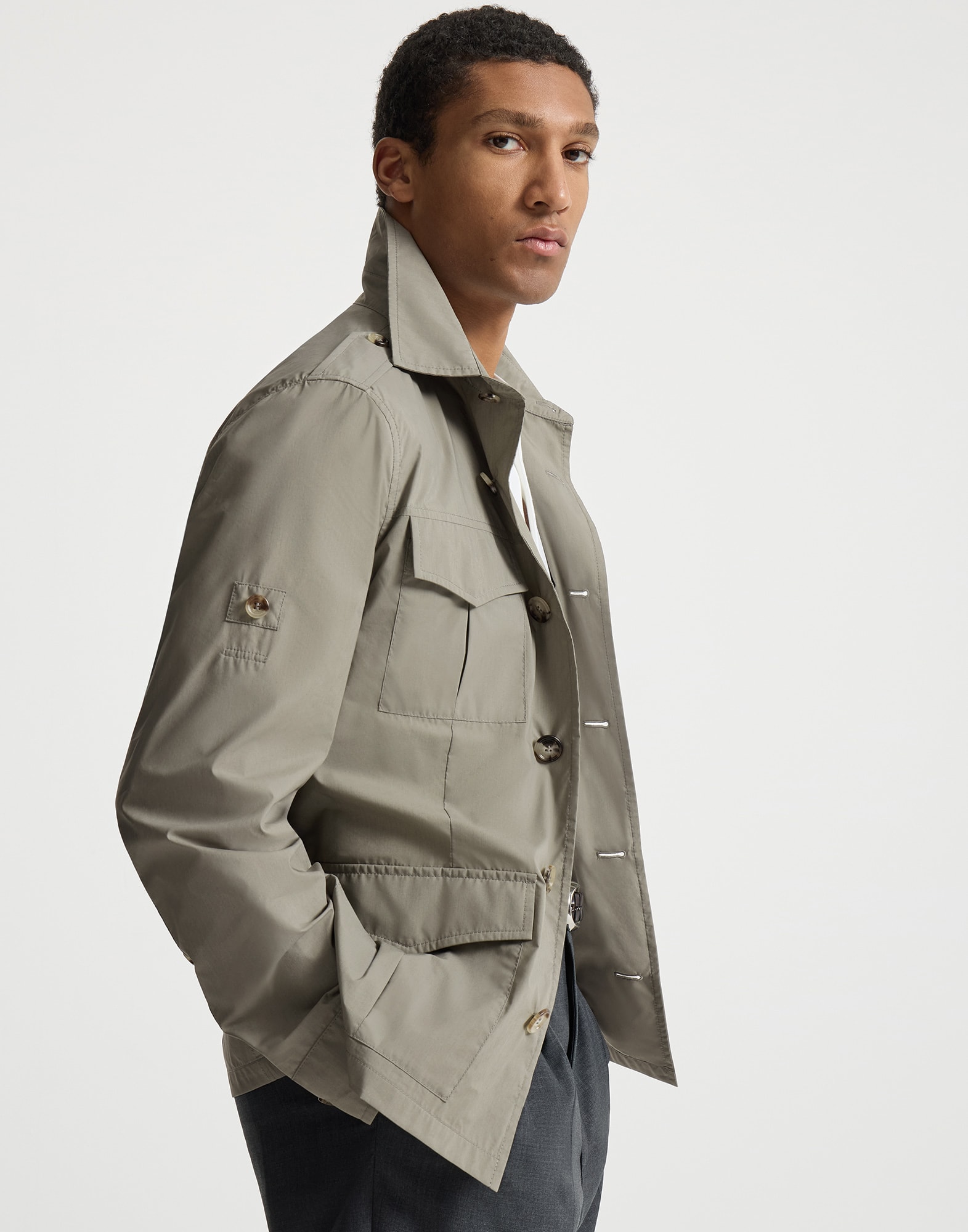 Water-resistant safari jacket for Man in Panama | Brunello Cucinelli