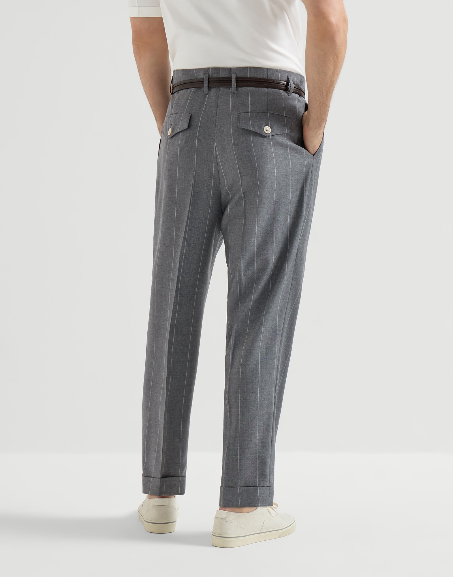 Chalk stripe trousers for Man in Medium Grey | Brunello Cucinelli