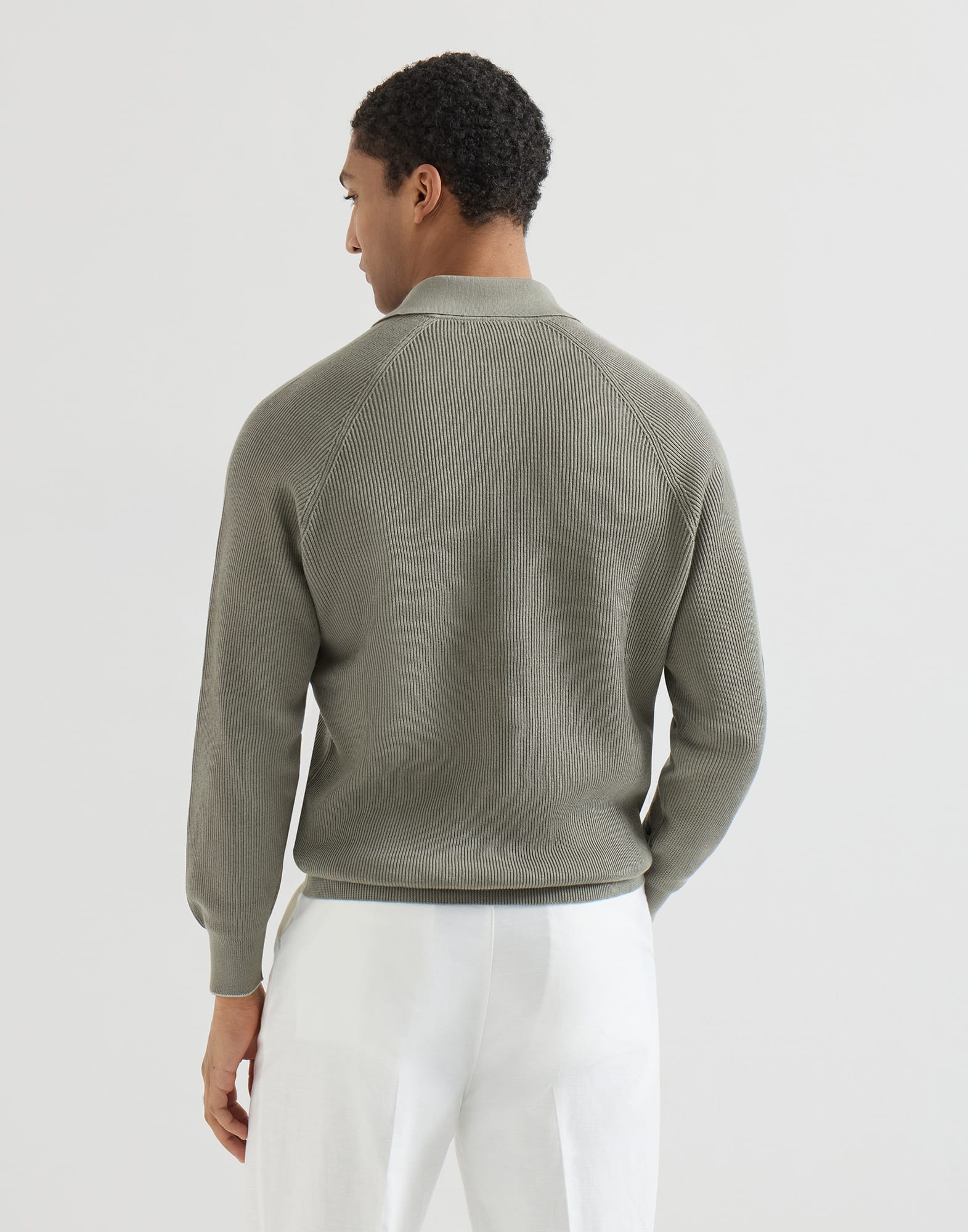 Rib knit polo for Man in Khaki | Brunello Cucinelli