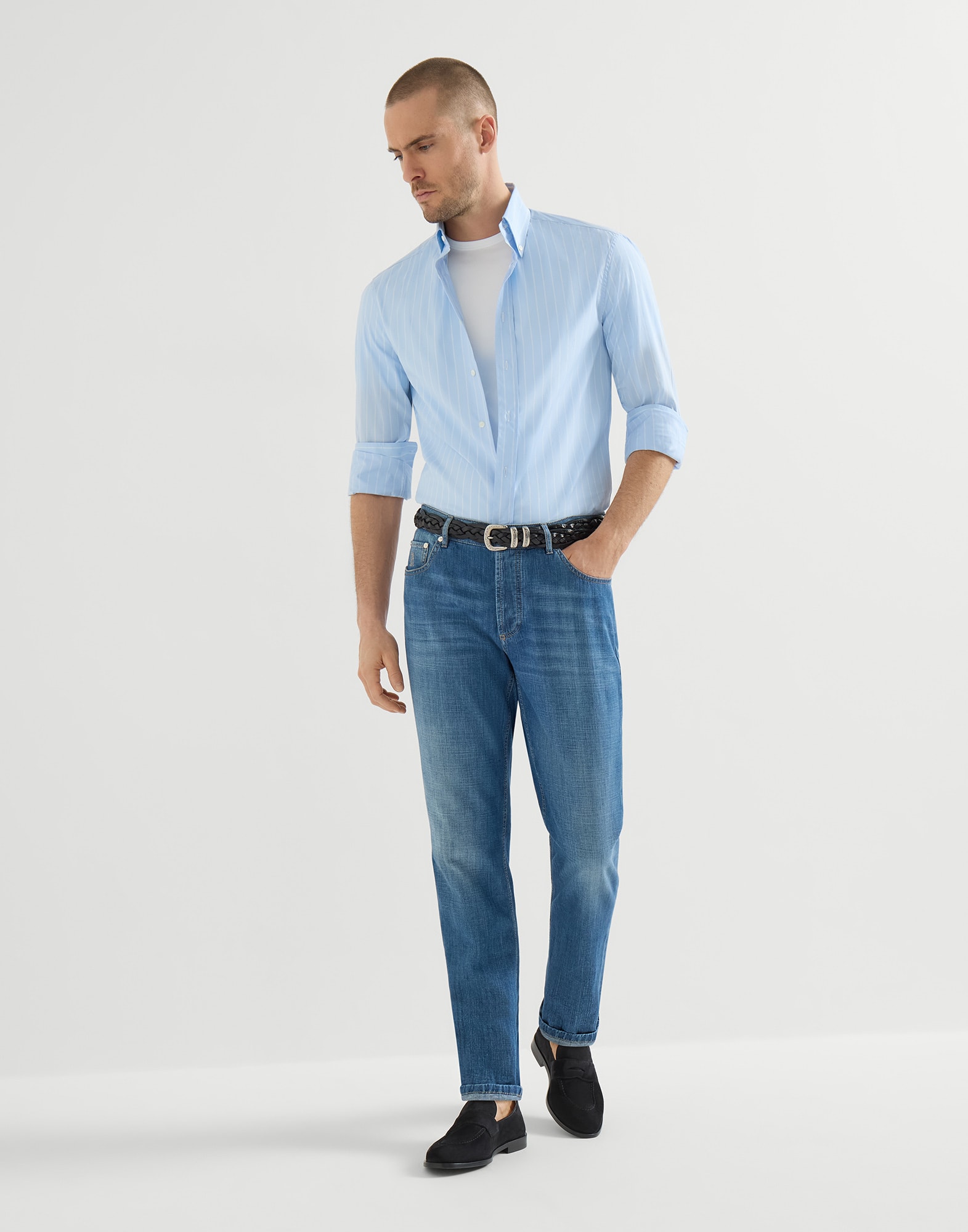 Lightweight denim trousers for Man in Medium Denim | Brunello