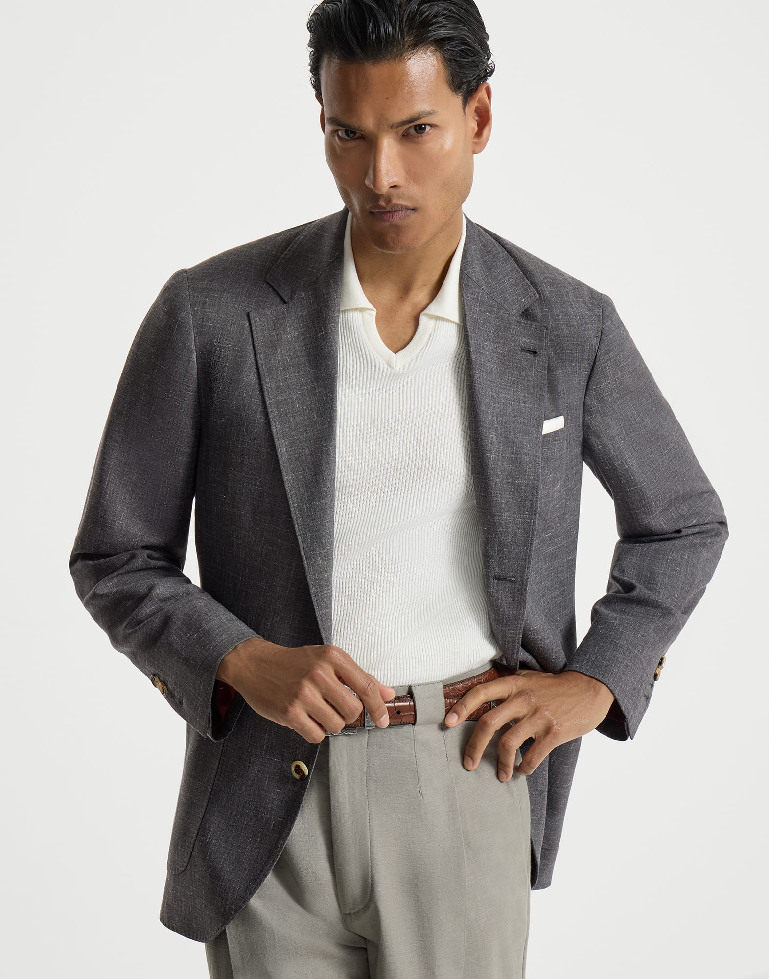 Deconstructed blazer for Man in Dark Grey | Brunello Cucinelli