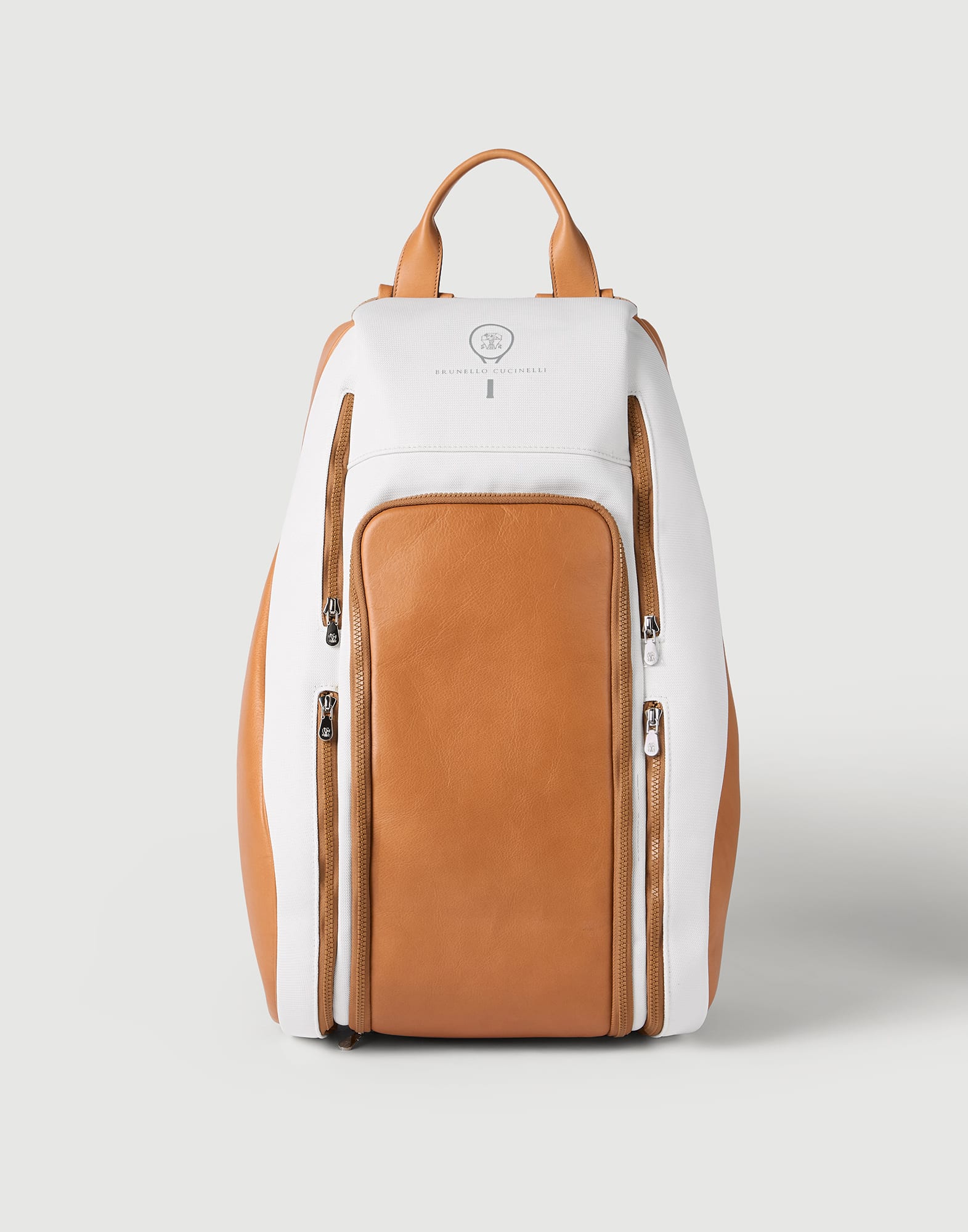 brunello cucinelli leather backpack Taupe-grey Fashion Full Circle two small side pockets with magnetic closures and a front zipper pocket allow you to always have your essentials within reach Calfskin and cowhide backpack for