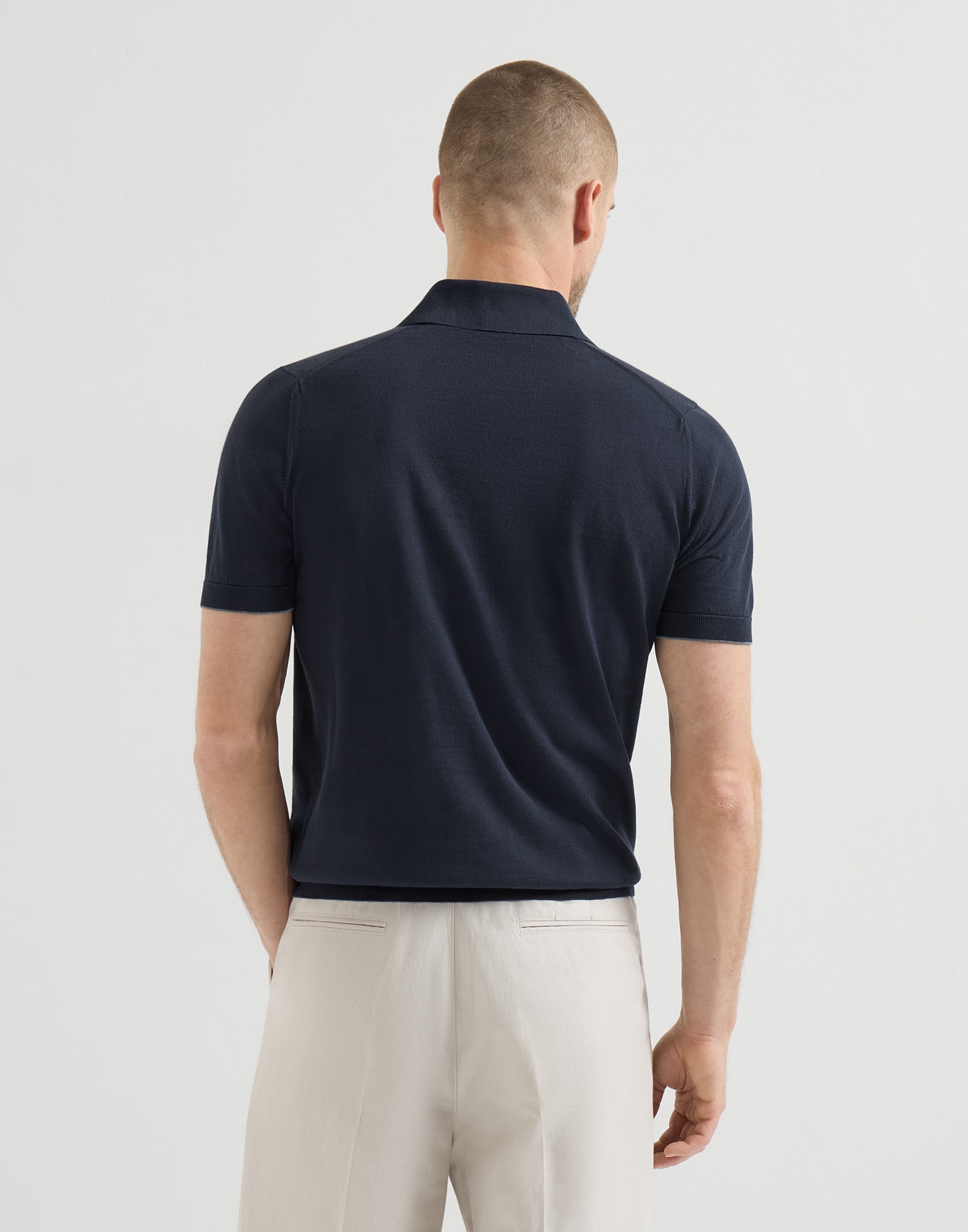 Lightweight knit Polo for Man in Navy Blue | Brunello Cucinelli