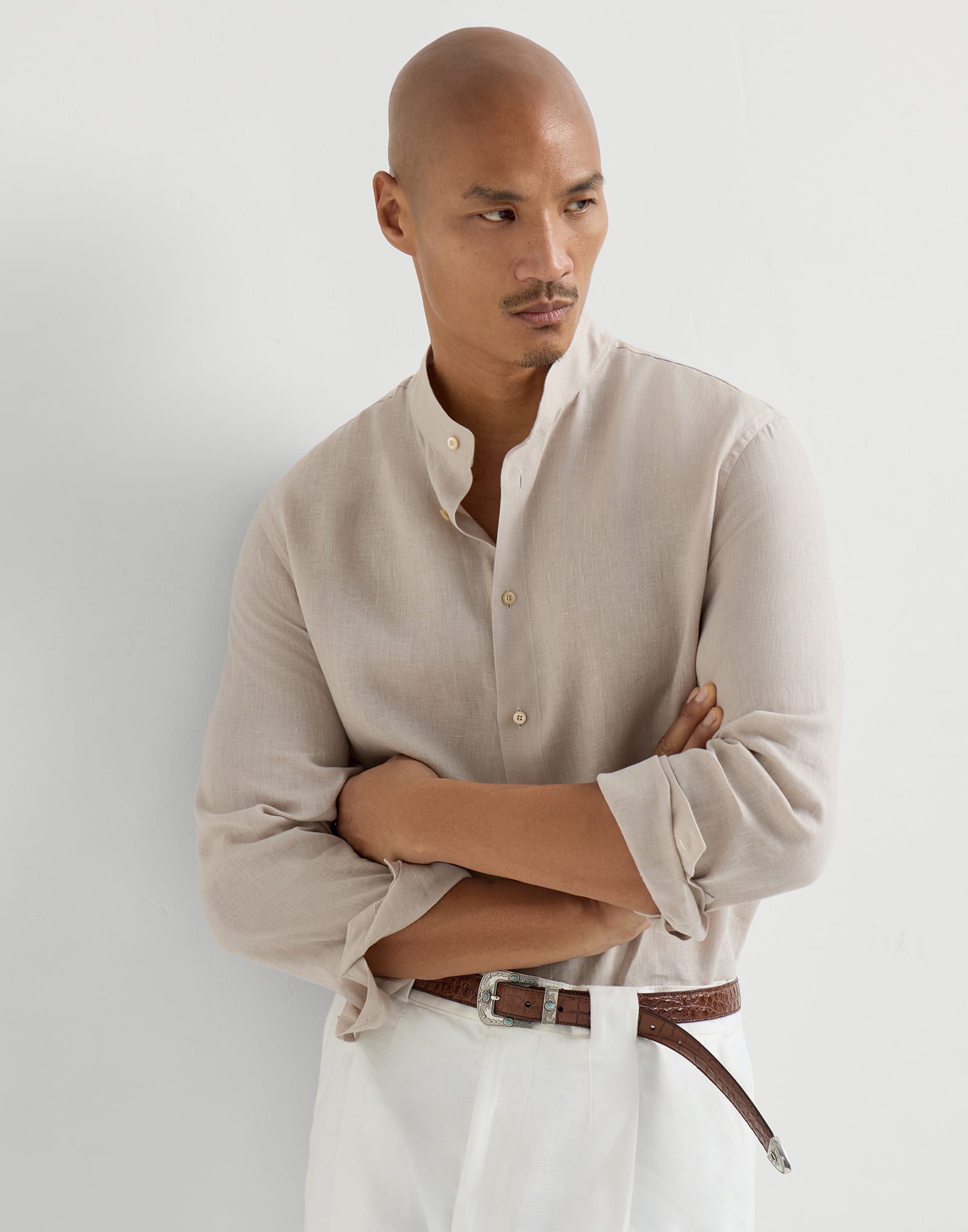 brunello cucinelli dress shirt Jersey for Man in Medium Grey and with a dry hand Linen shirt