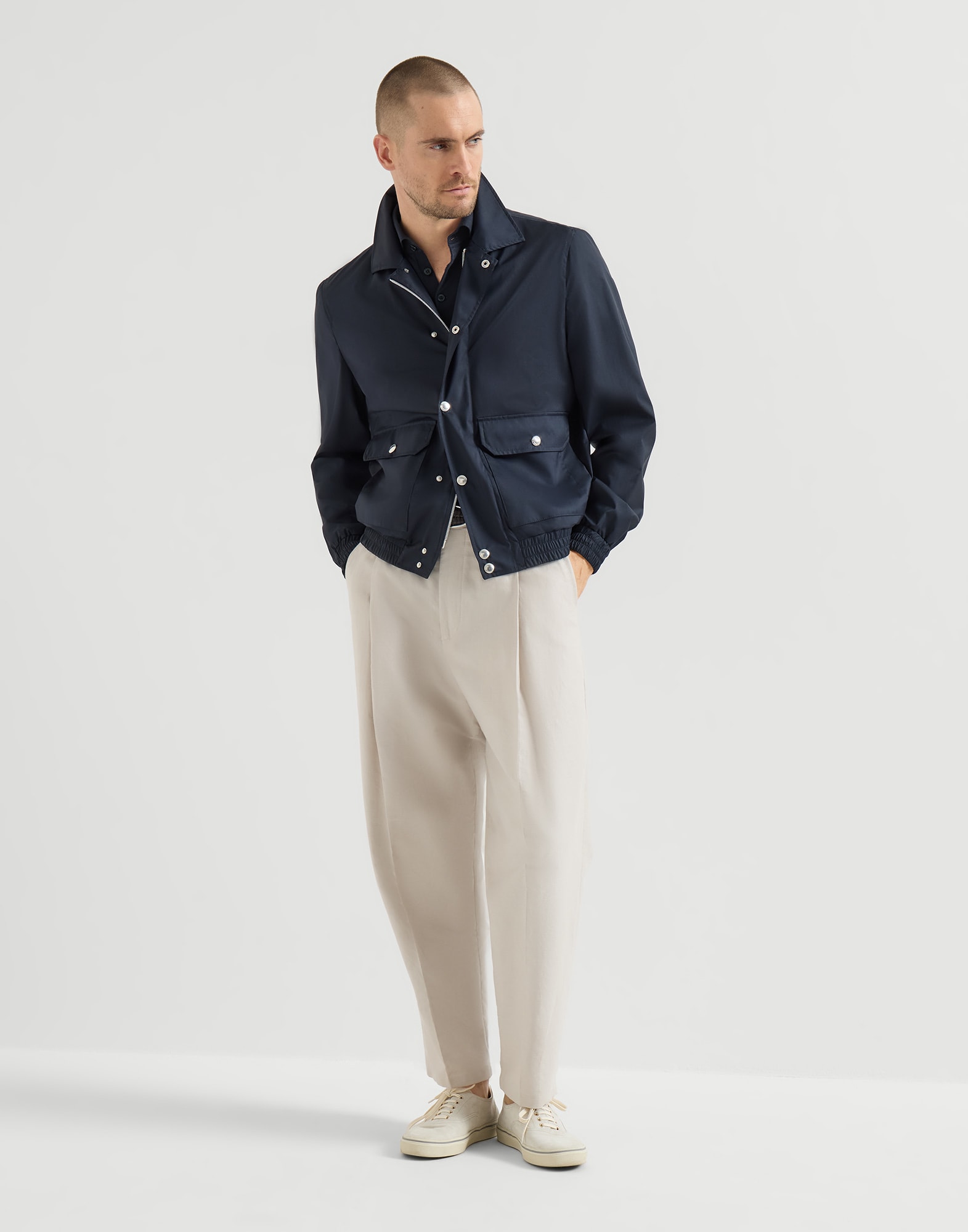 Lightweight knit Polo for Man in Navy Blue | Brunello Cucinelli