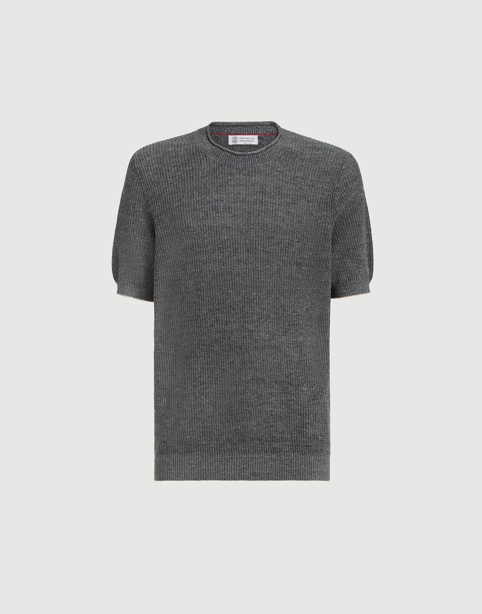 Linen and cotton T-shirt for Man in Dark Grey | Brunello Cucinelli