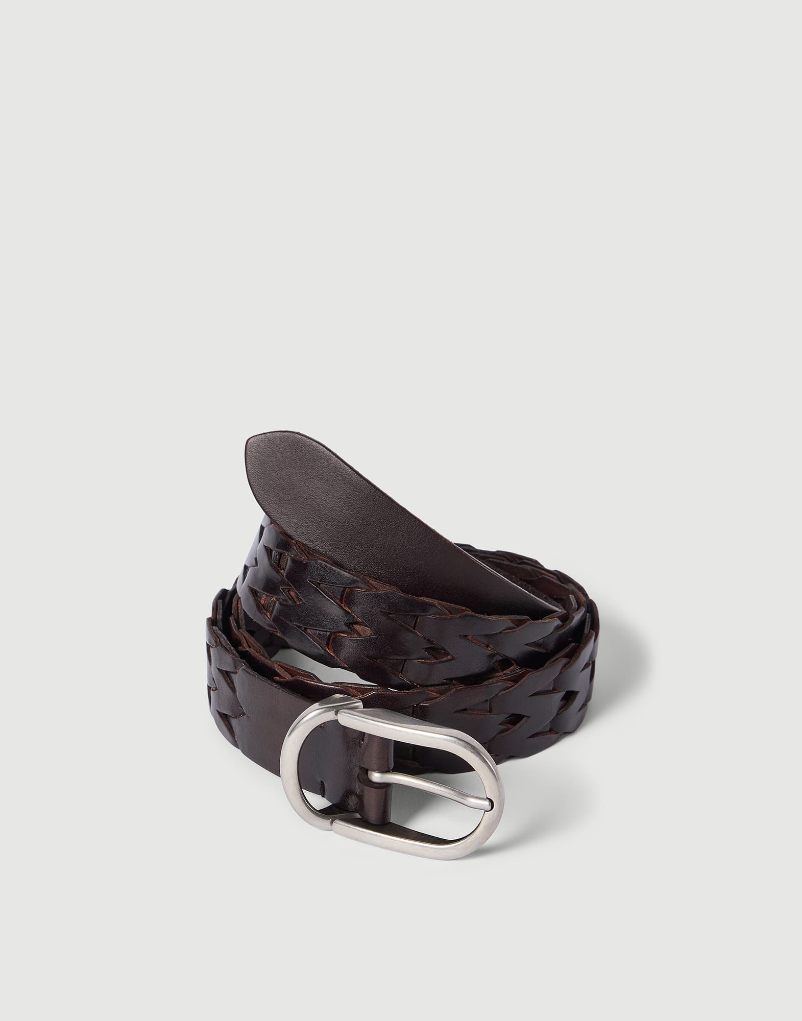 メンズ 向け ダークブラウン ウーブンレザー ベルト | Brunello Cucinelli