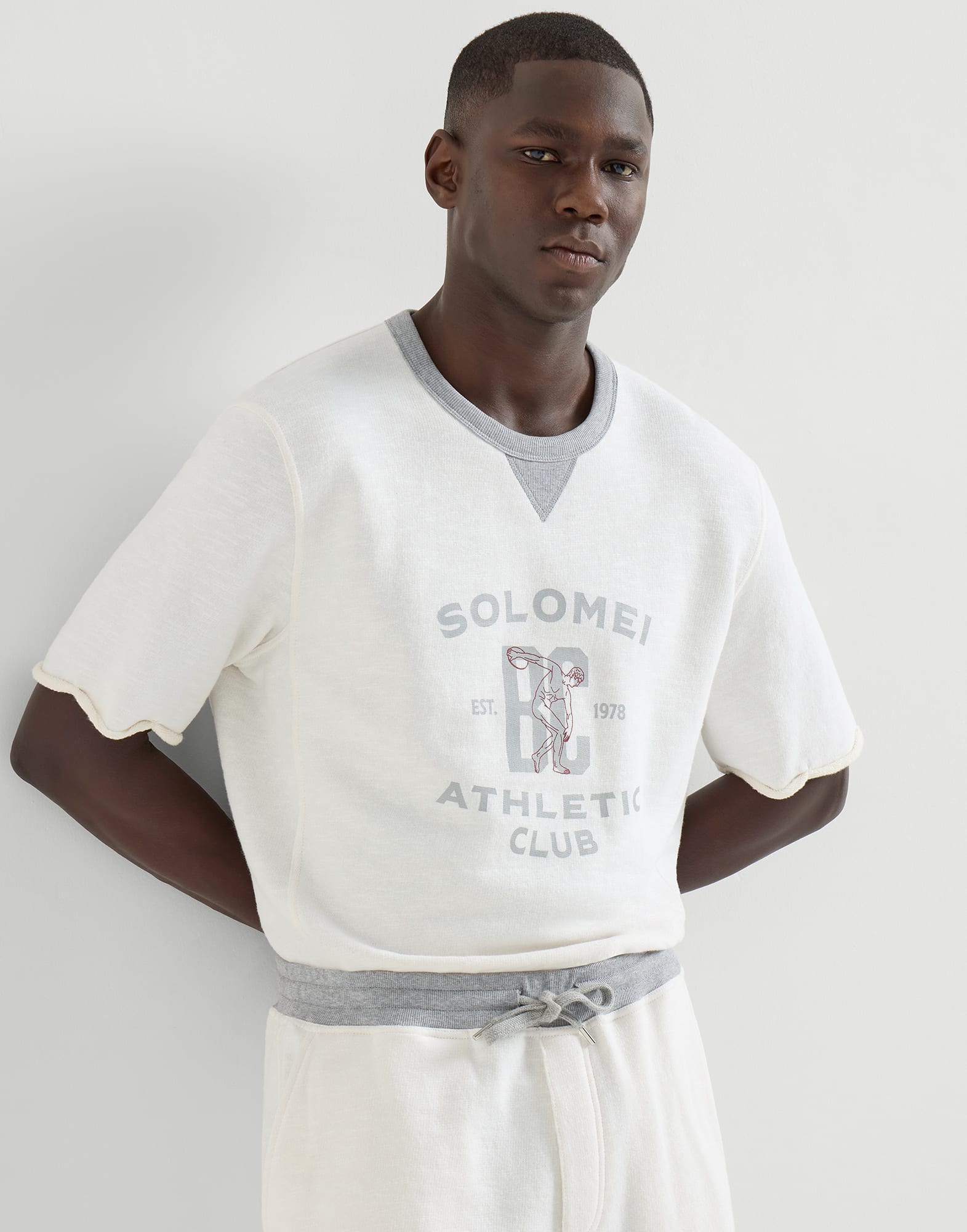 【新品定価13万】BRUNELLO CUCINELLI　半袖ニットシャツ French terry sweatshirt for Man in Grey | Brunello Cucinelli