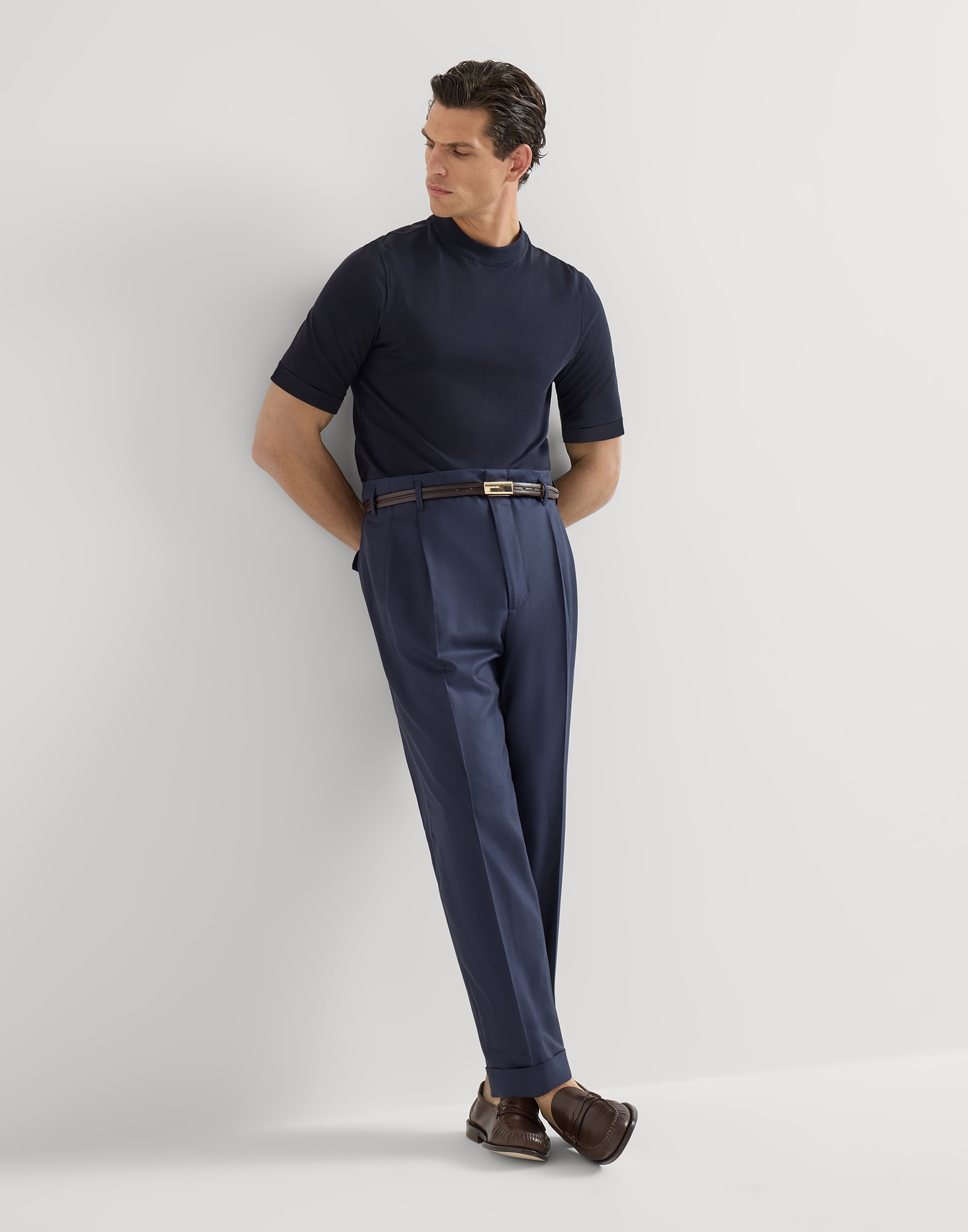 Double pleated trousers for Man in Navy Blue | Brunello Cucinelli